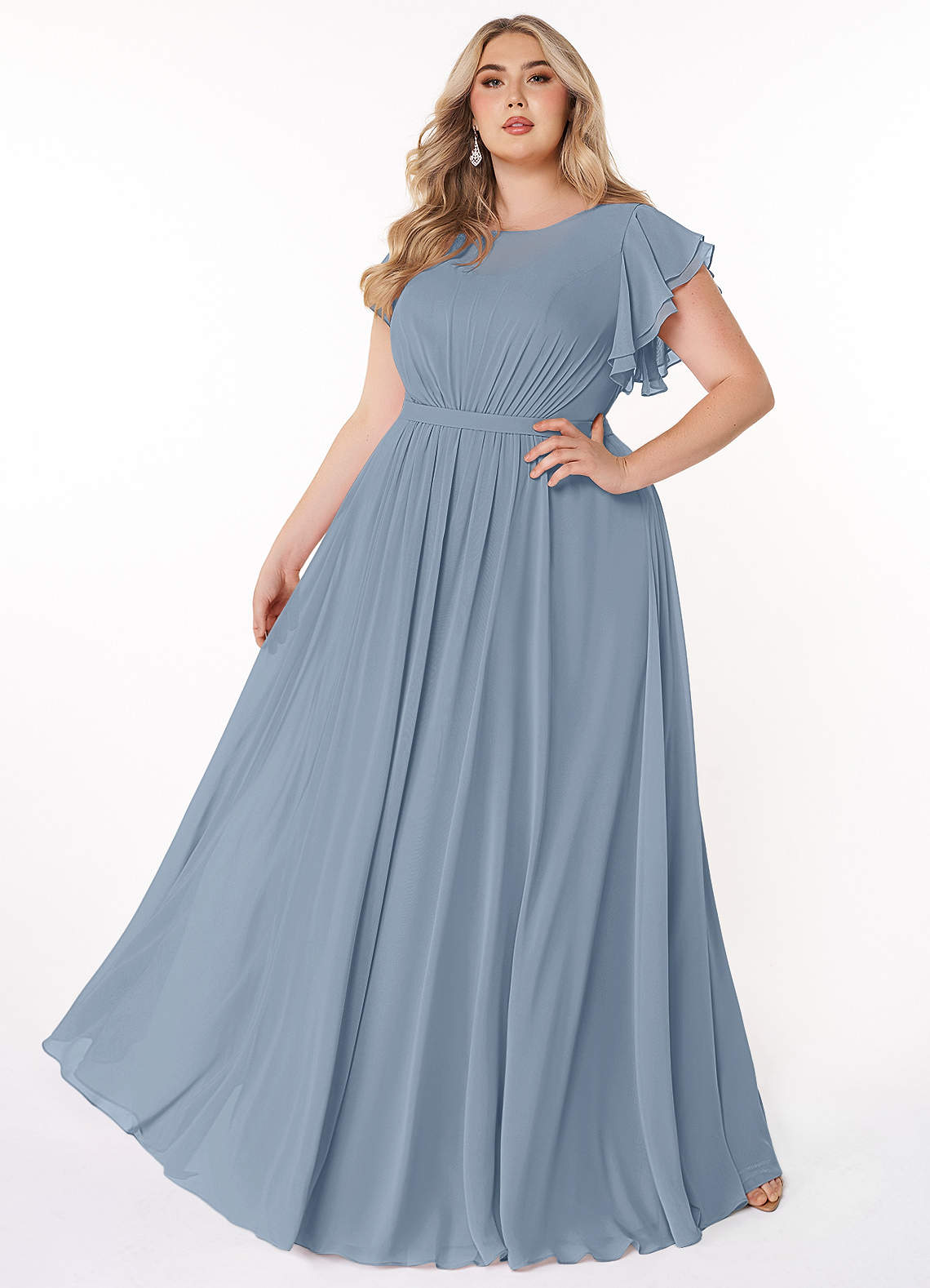 Azazie Daphne Modest Bridesmaid Dresses A-Line Ruffled Chiffon Floor-Length Dress image5