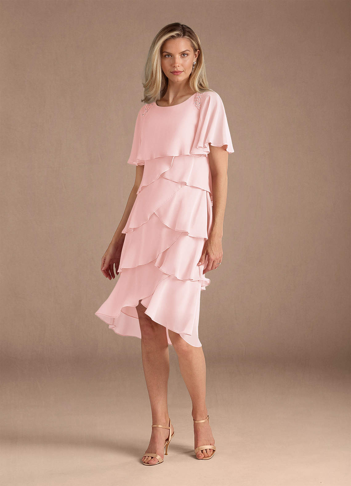 Azazie Rita Blushing Pink A-Line Scoop Beaded Chiffon Dress Ready to Ship