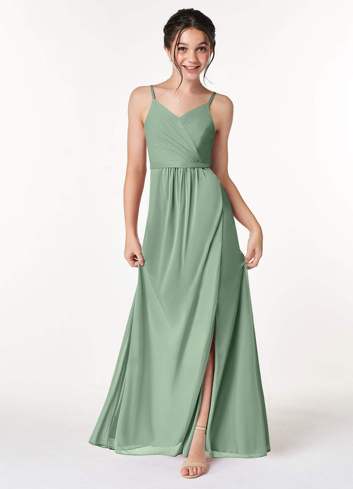 Azazie Luxy Plissee Gittergewebe Kleider Matcha image1