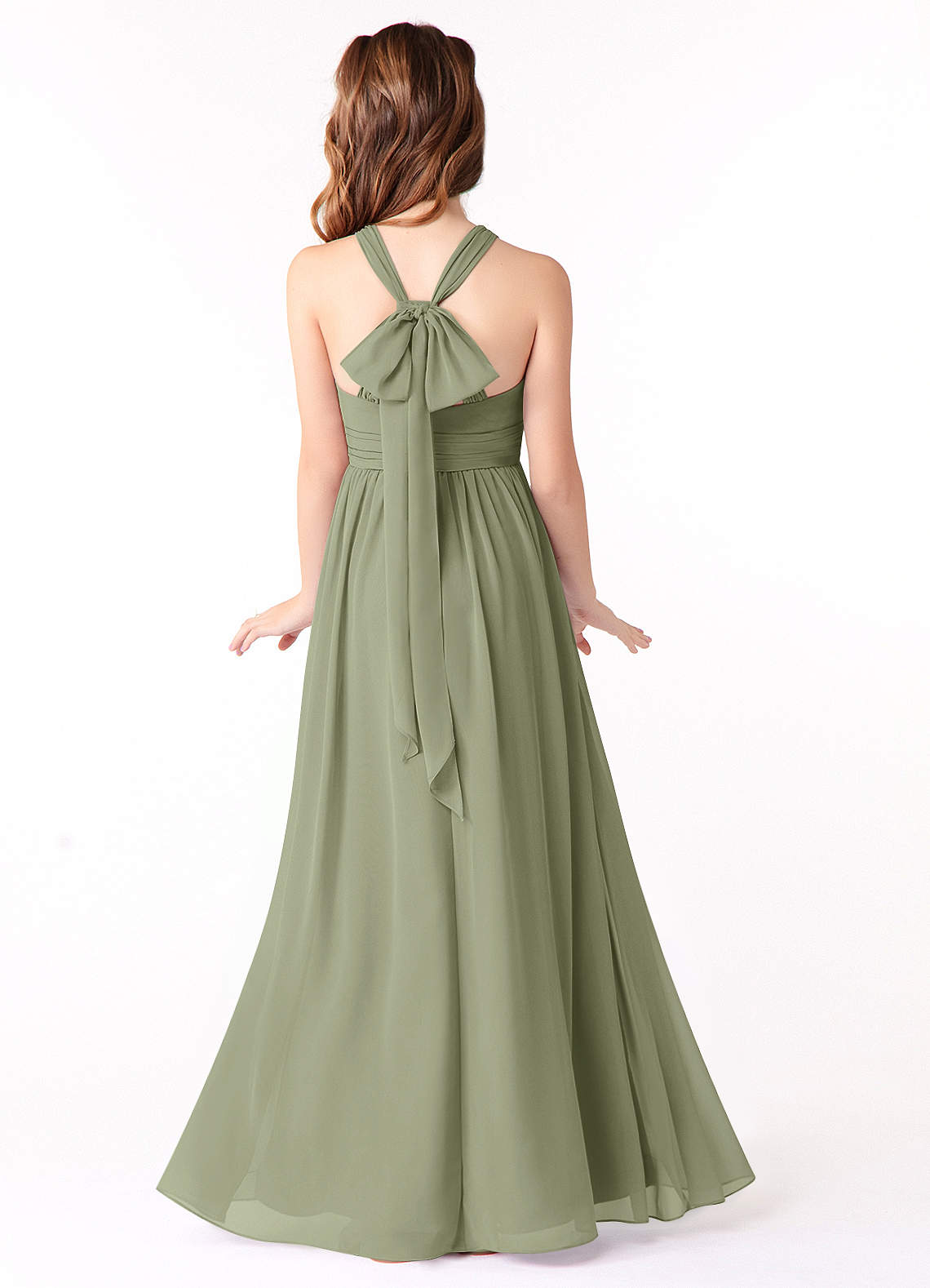 Azazie Jaylah Junior A-Linie Gestreift Chiffon Kleid Pistazie image1