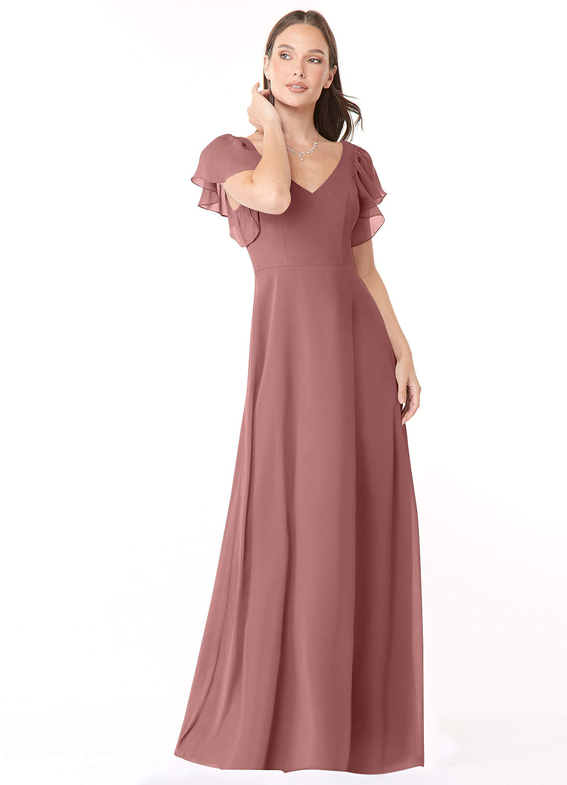 Azazie Syenna Bridesmaid Dresses Desert Rose A-Line Ruched Chiffon Dress image1