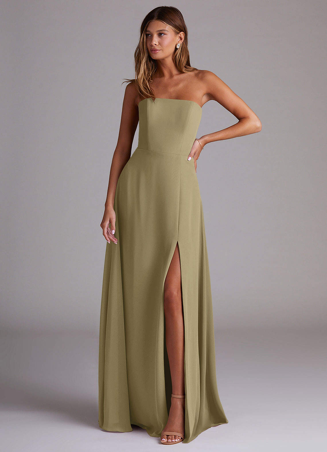 Azazie Wren Bridesmaid Dresses Moss Green A-Line Side Slit Chiffon Convertible Dress image1