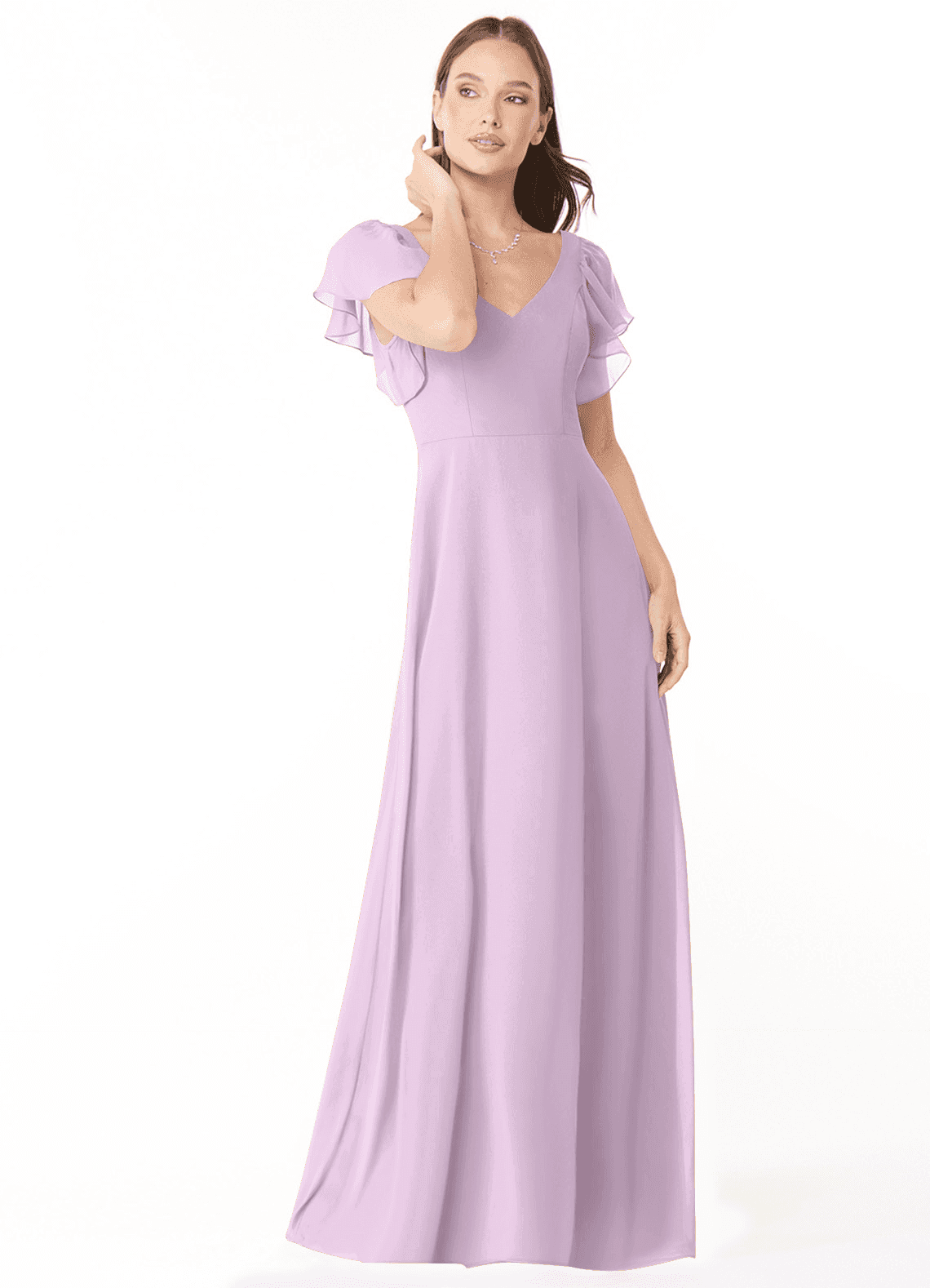 Azazie Syenna Bridesmaid Dresses Frosted Lilac A-Line Ruched Chiffon Dress image1