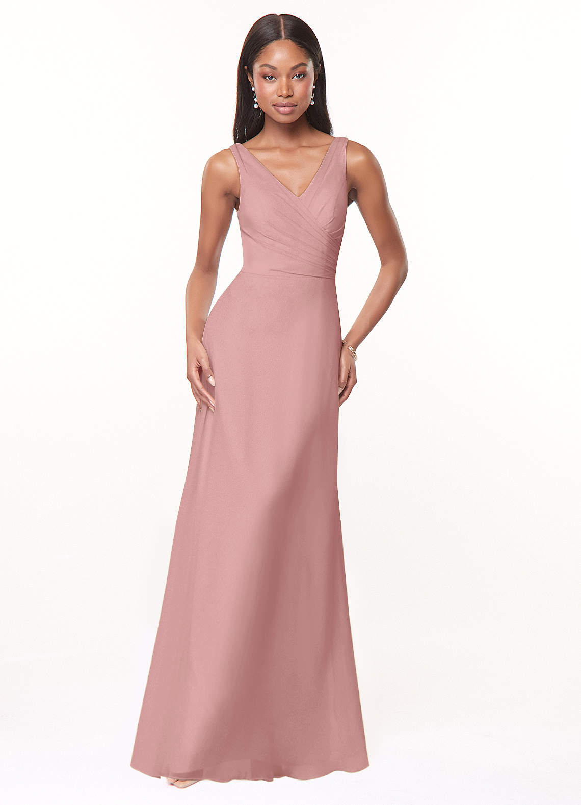 Azazie Nala Bridesmaid Dresses Dusty Rose A-Line Pleated Chiffon Dress image1
