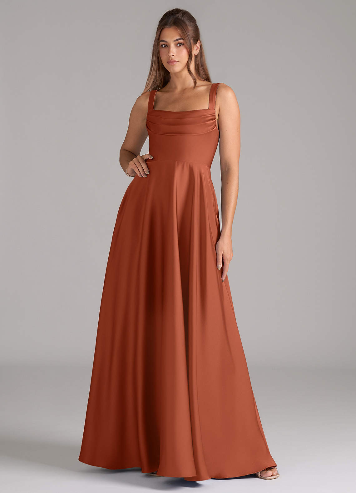Azazie Shaude Brautjungfernkleider A-Linie Plissee Stretch-Satin Kleid Zedernrose image1