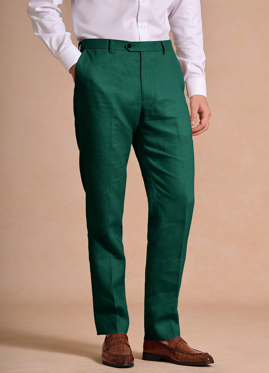 front Harrison Emerald 100% hørkjolebukser