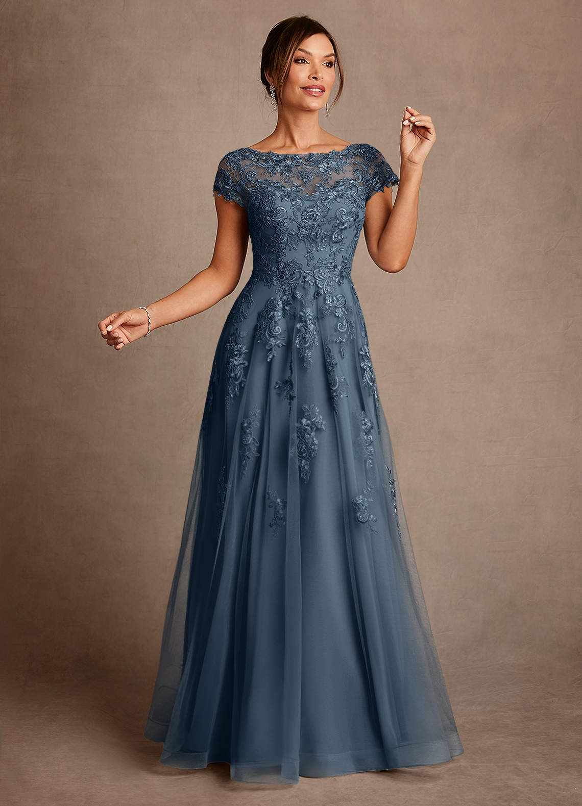 Azazie Jalinda Mother of the Bride Dresses Neptune A-Line Lace Chiffon Dress image2