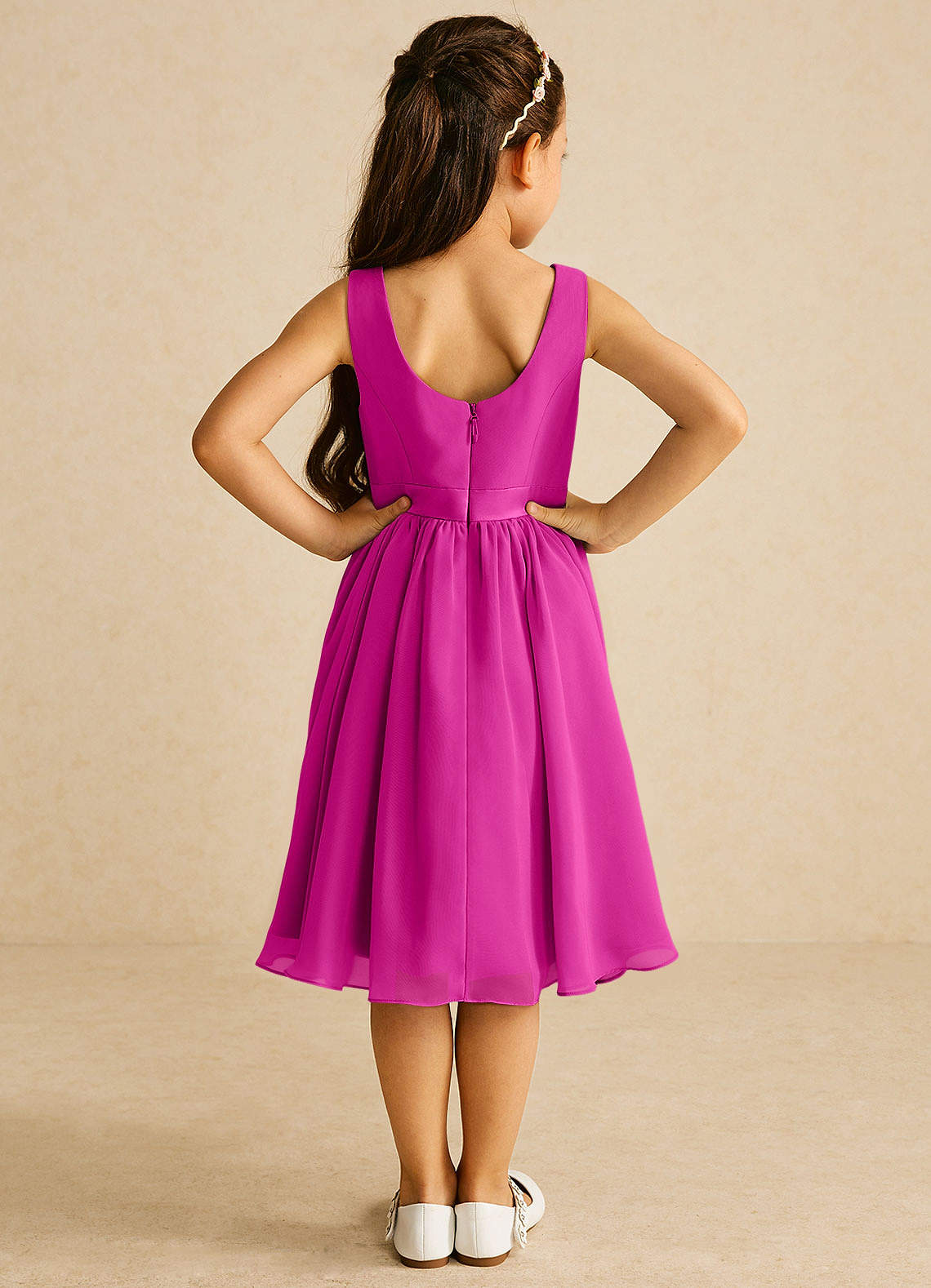 Azazie Ari Blumenmädchenkleider A-Linie ärmellos Chiffon Kleid Fuchsia image5