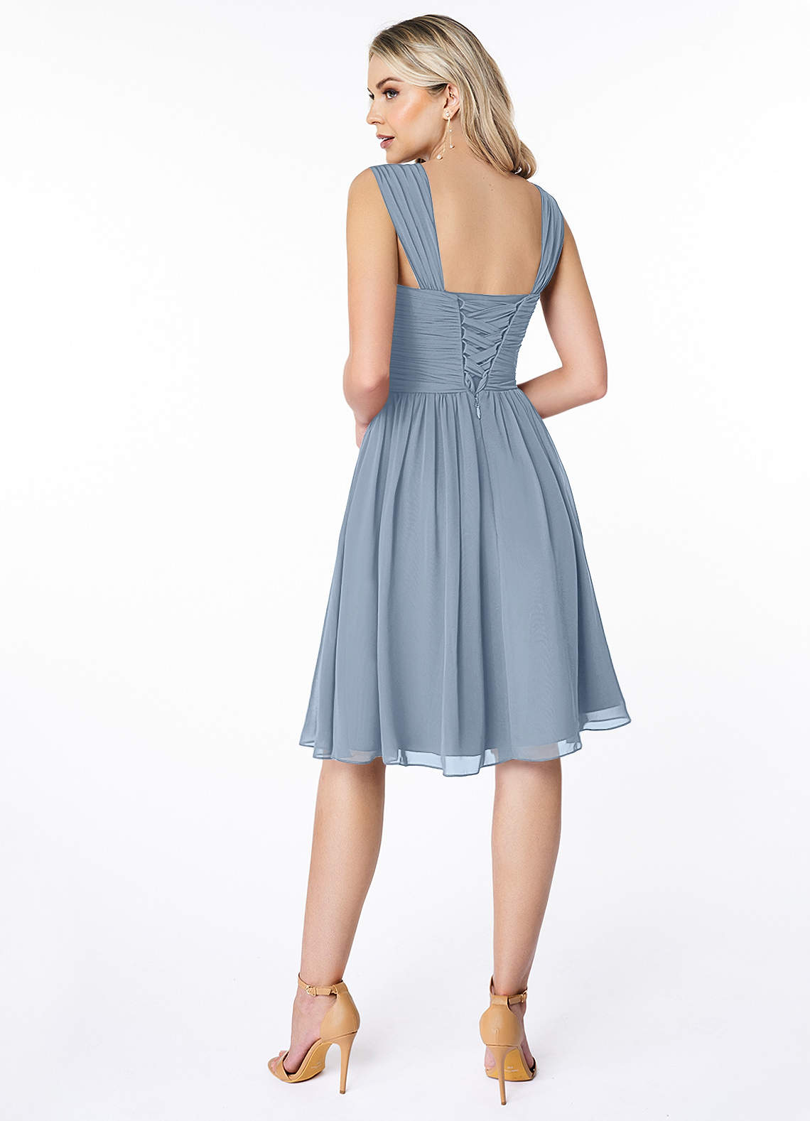 Azazie Angie Bridesmaid Dresses Dusty Blue A-Line Pleated Chiffon Dress image1