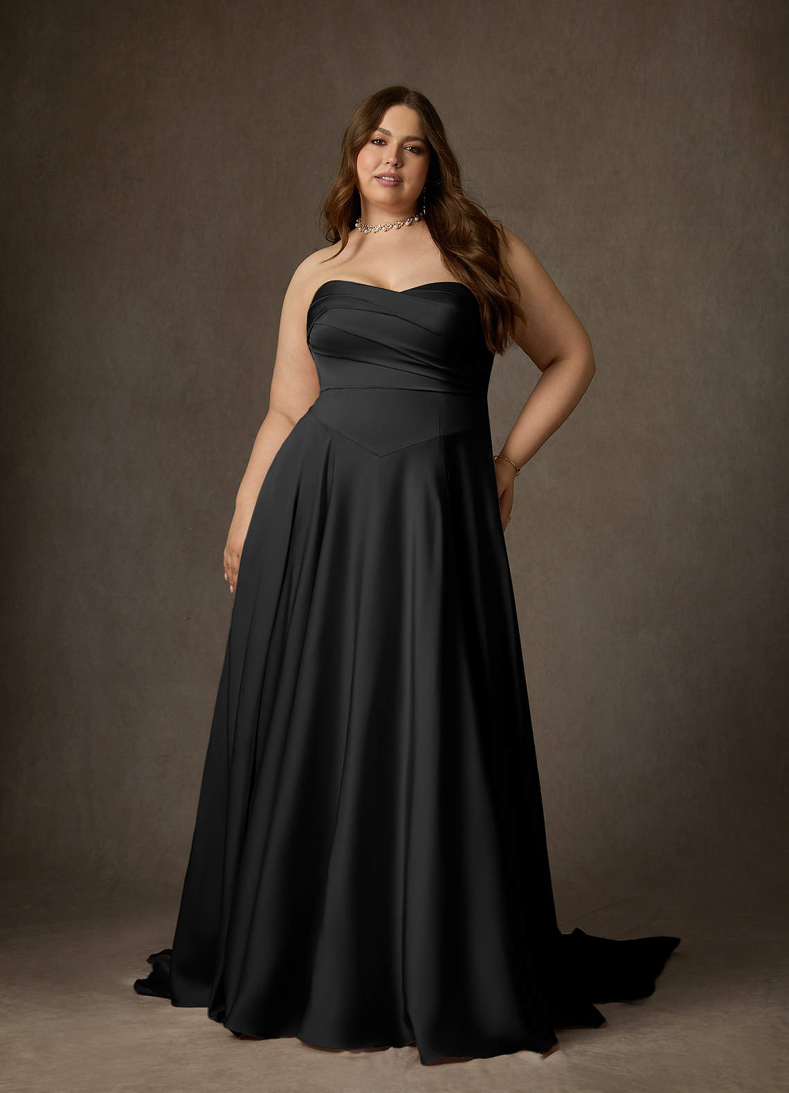 Azazie Alta Trouwjurken Jurk van Stretch Satijn met A-lijn Strapless Zwart image1
