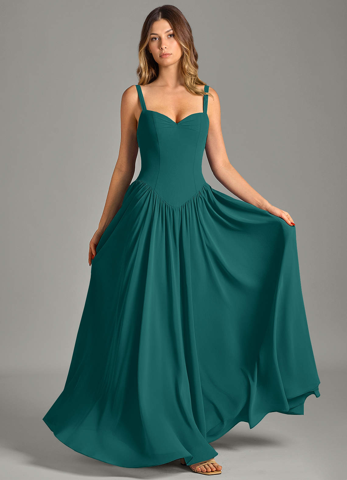 white christmas dresses Peacock Shimmery Lace Chiffon Aline Mother of Bride Dress main image 1