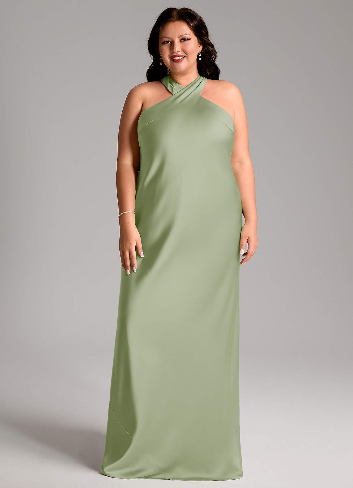 Azazie Doretta Bridesmaid Dresses Dusty Sage Mermaid Pleated Stretch Satin Dress image5