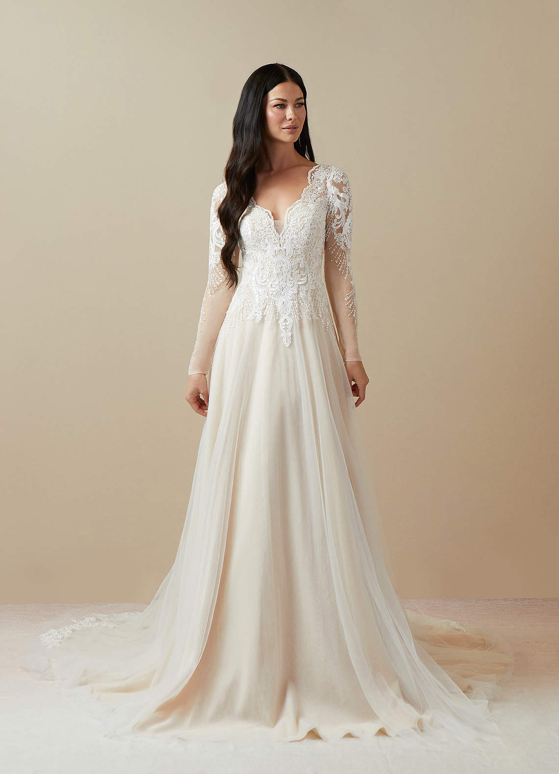 Matte Satin V-Neck Beading Cathedral Wedding Dress Matte Satin V-Neck Beading Cathedral Wedding Dress
