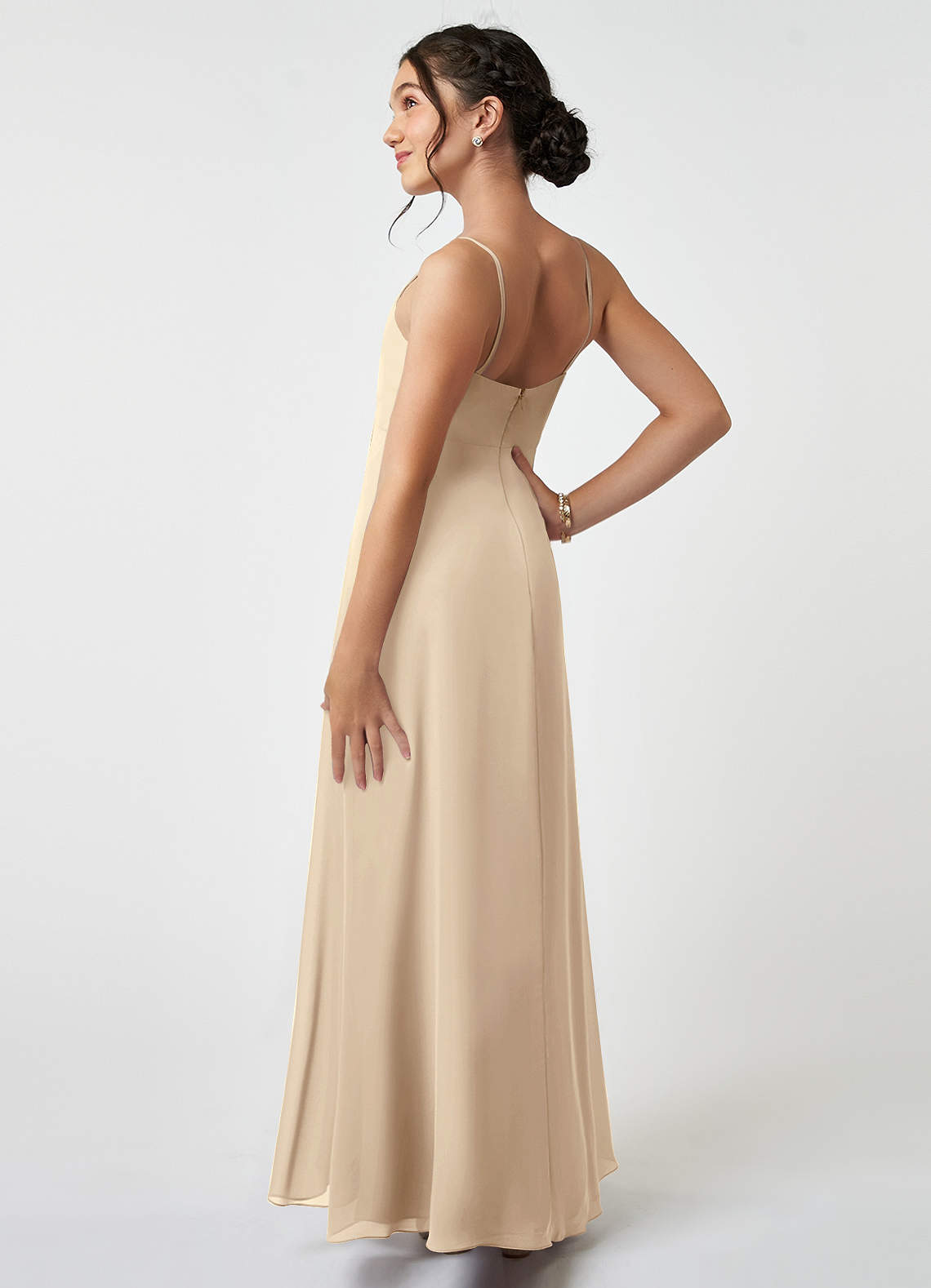 Champagne Azazie Collette Junior Junior Bridesmaid Dresses | Azazie