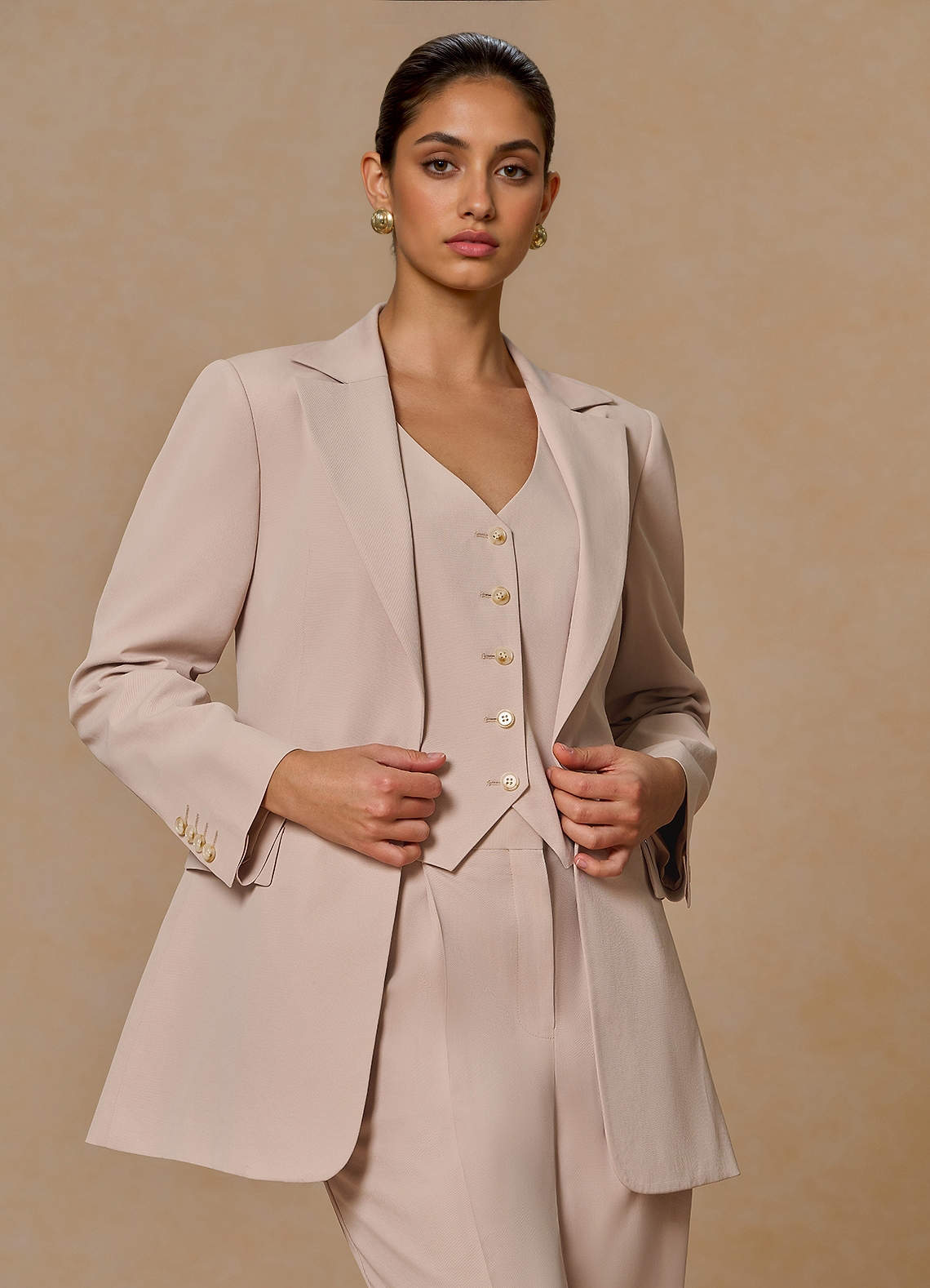 front Margaret Tan Cotton Linen Blend Blazer