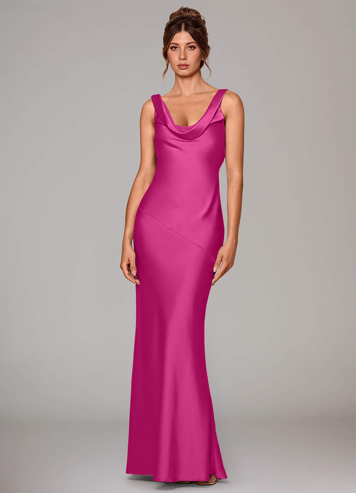 Azazie Rylina Bridesmaid Dresses Fuchsia Mermaid Stretch Satin Dress image1