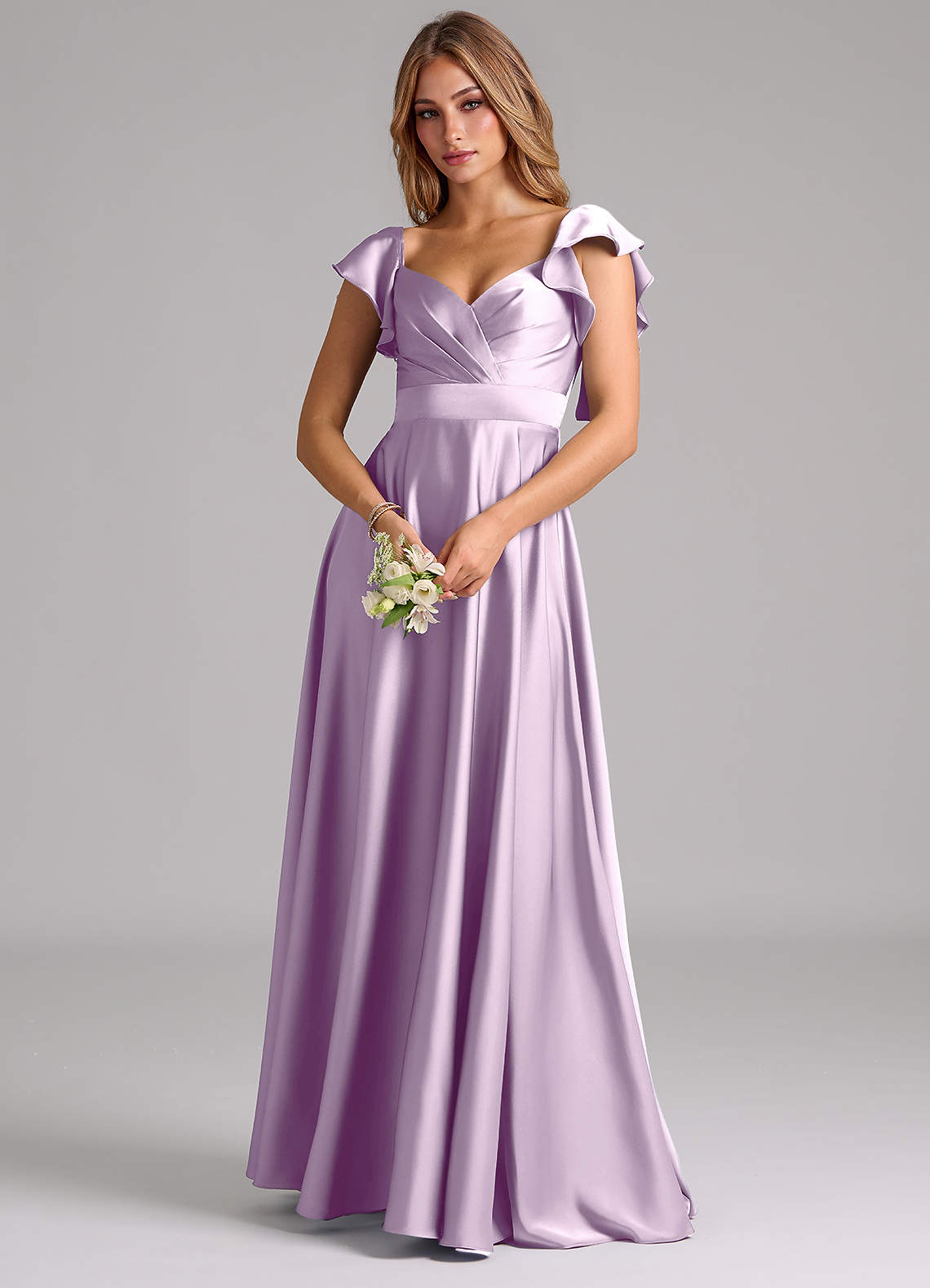 Azazie Leilani Robes de demoiselle d'honneur Robe Trapèze en Satin extensible Rayé Frostiges Flieder image6