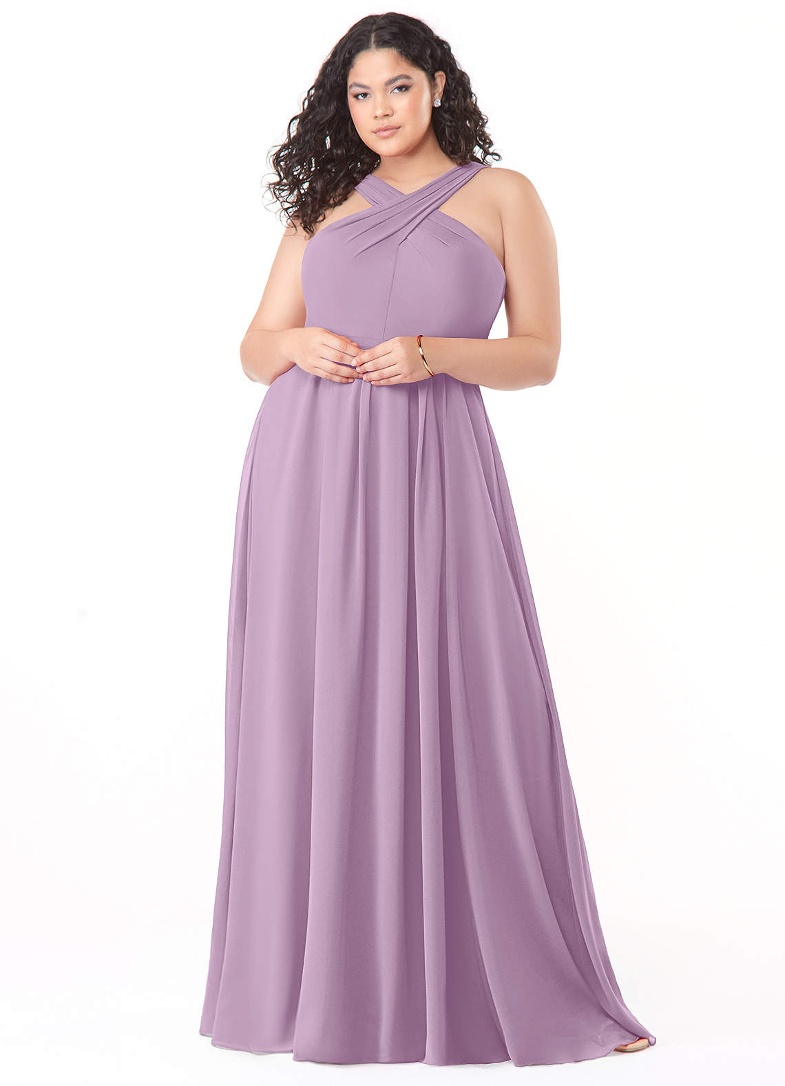Azazie Dixie Brautjungfernkleider A-Linie Halter Gefaltet Chiffon Kleid Blauregen image1