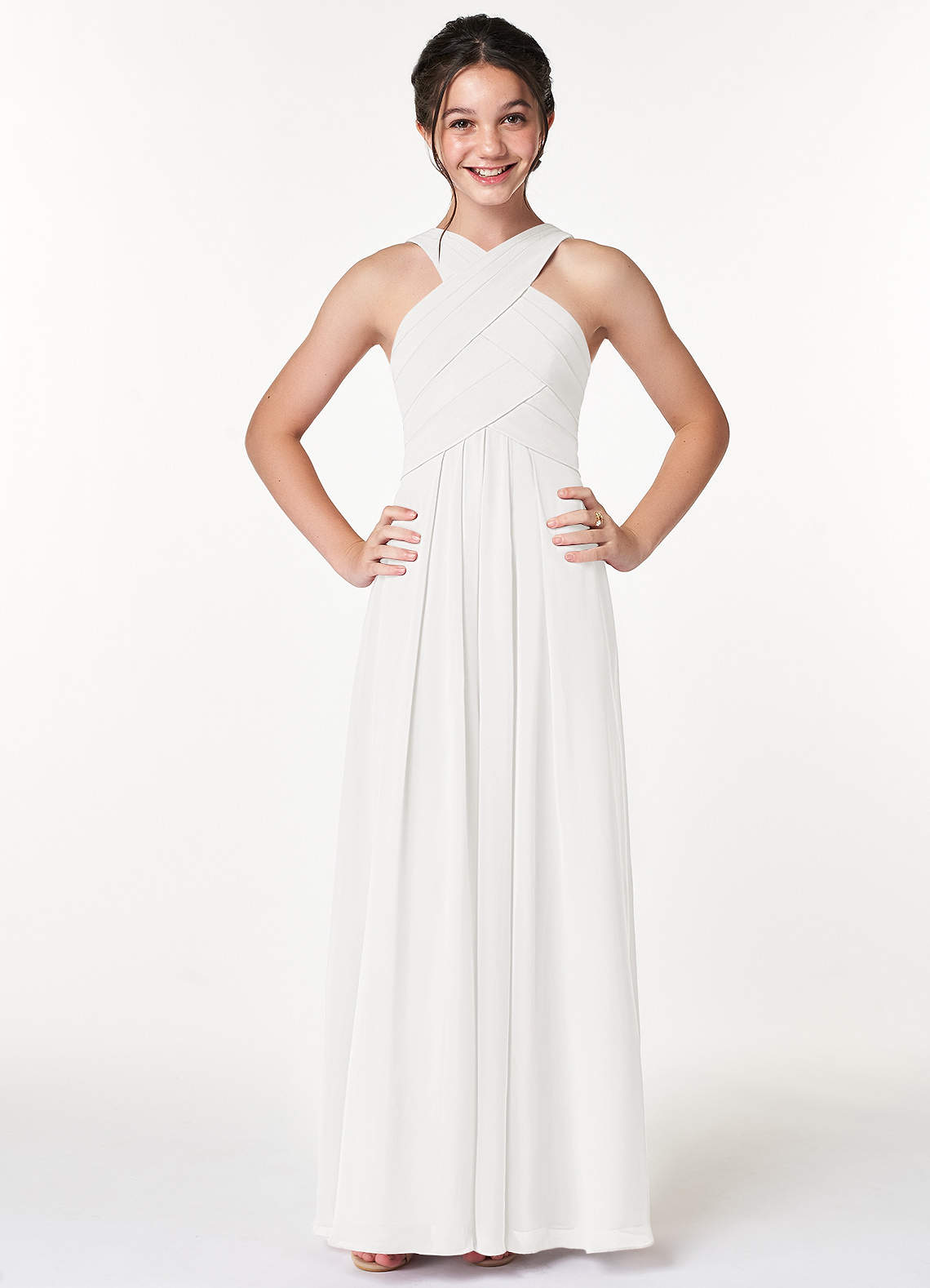 Azazie Kaleigh Junior Ivory A-Line Pleated Chiffon Dress image1