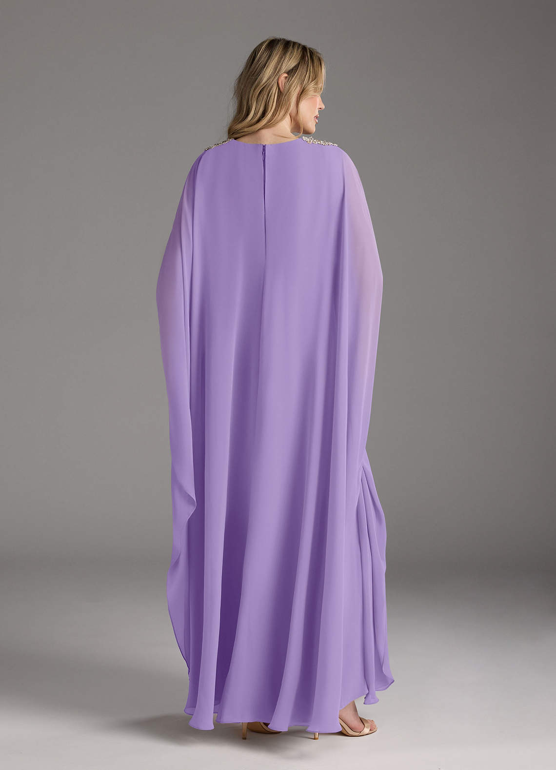 A-Line Pleated Chiffon Dress with Long Sleeves Tahiti