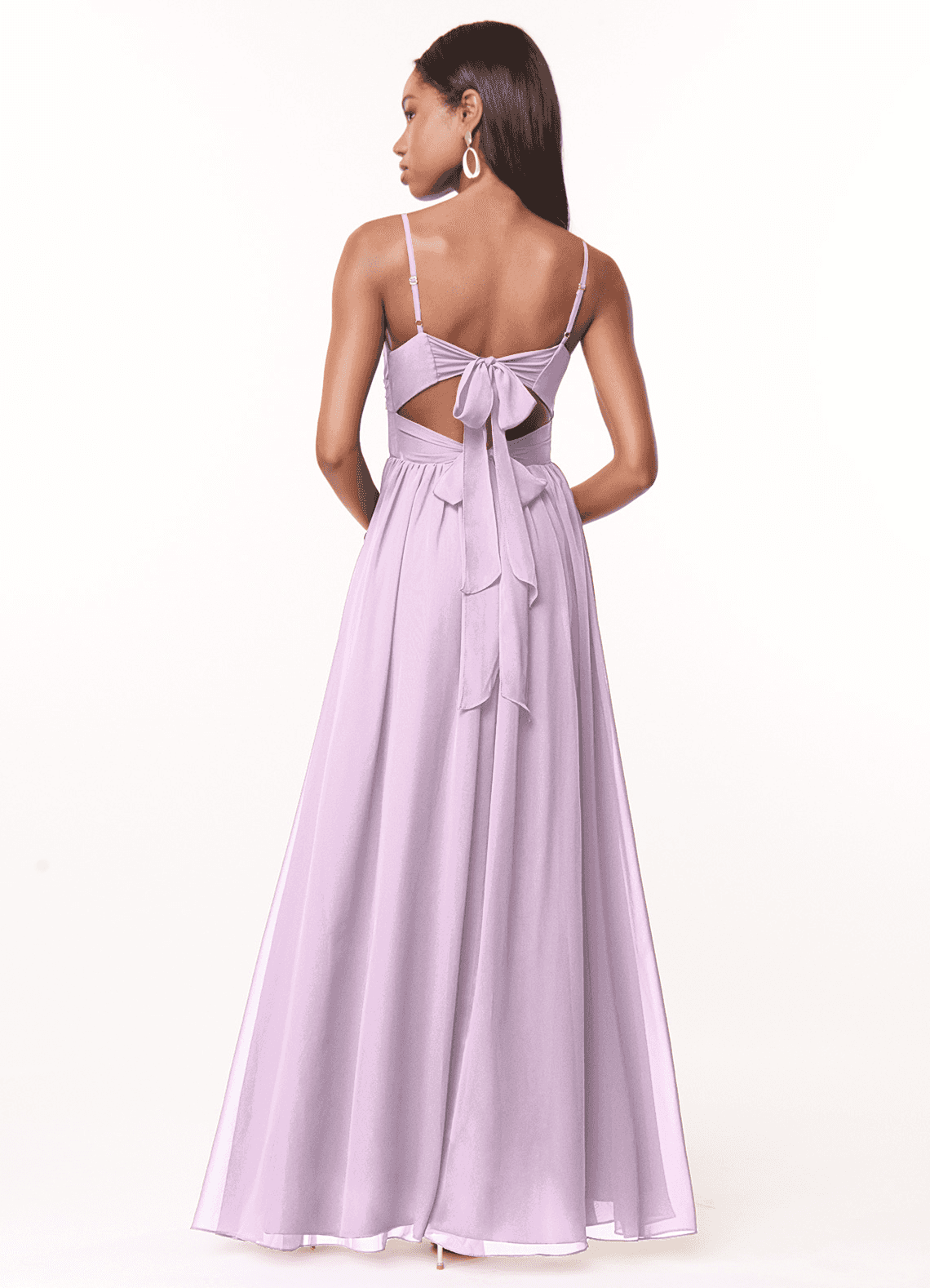 Azazie Zeya Bridesmaid Dresses Frosted Lilac A-Line V-Neck Pleated Chiffon Dress image2