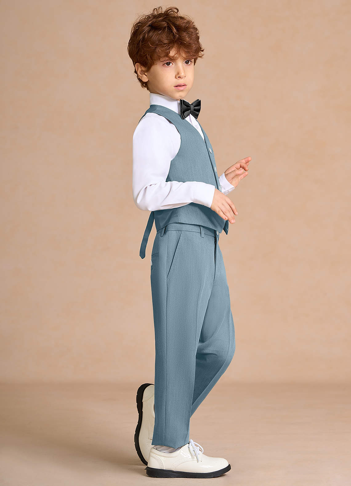 front Oliver 하늘색 나비넥타이가 달린 소년용 5피스 정장