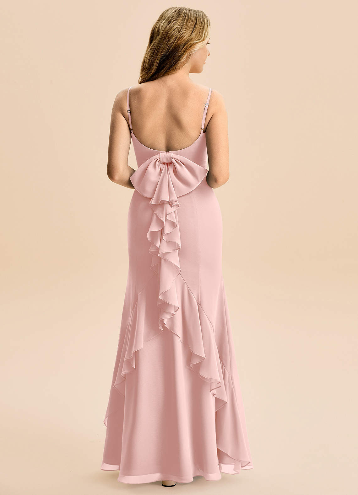 Azazie Lioren Junior Black Mermaid Bow Chiffon Dress image2