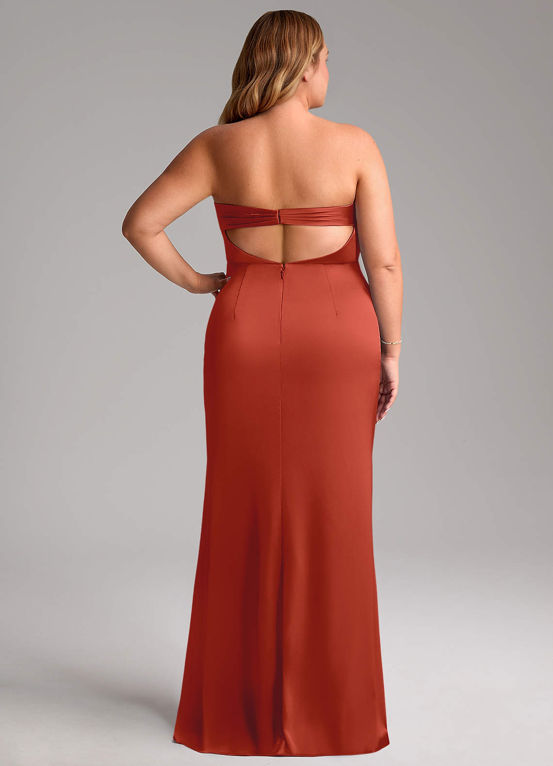 Azazie Leonis Rust Stretch Satin Bridesmaid Dresses | Azazie