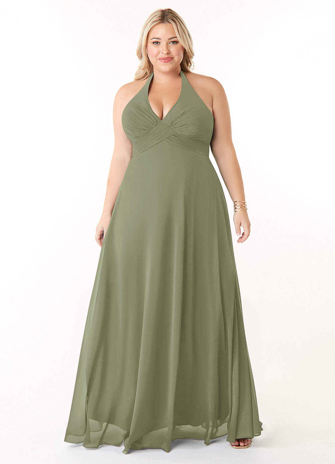 Azazie Tessie Bridesmaid Dresses Pistachio A-Line V-Neck Pleated Chiffon Dress image5
