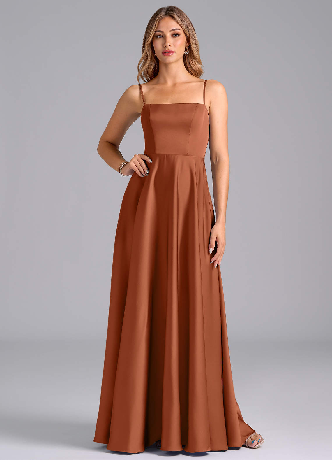 Azazie Elita Bridesmaid Dresses Cedar Rose A-Line Pleated Stretch Satin Dress image1