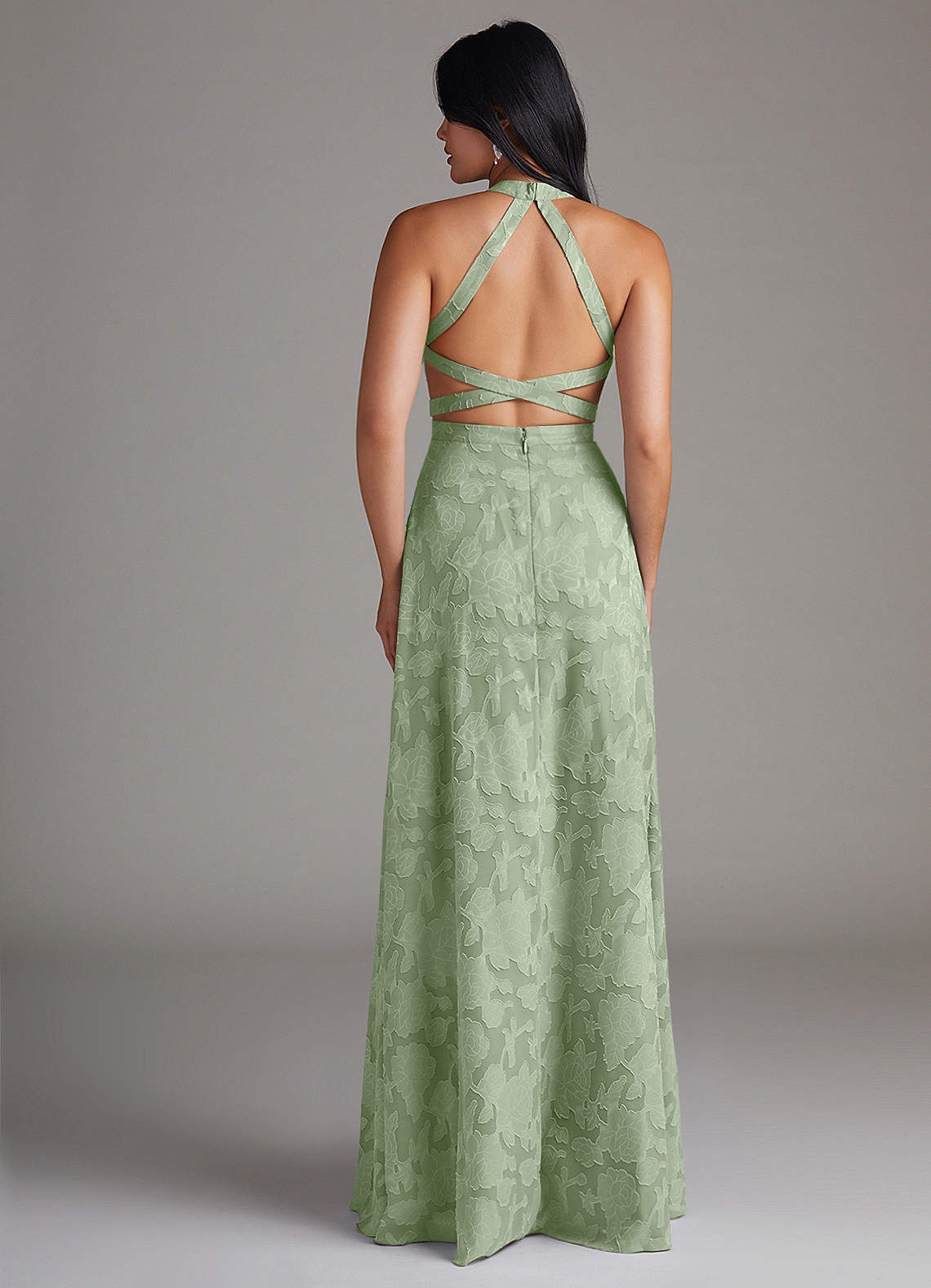 Azazie Clarice Brautjungfernkleider A-Linie Seitliche Cut-Outs Blumen-Burnout Kleid Staubiger Salbeigrün image1