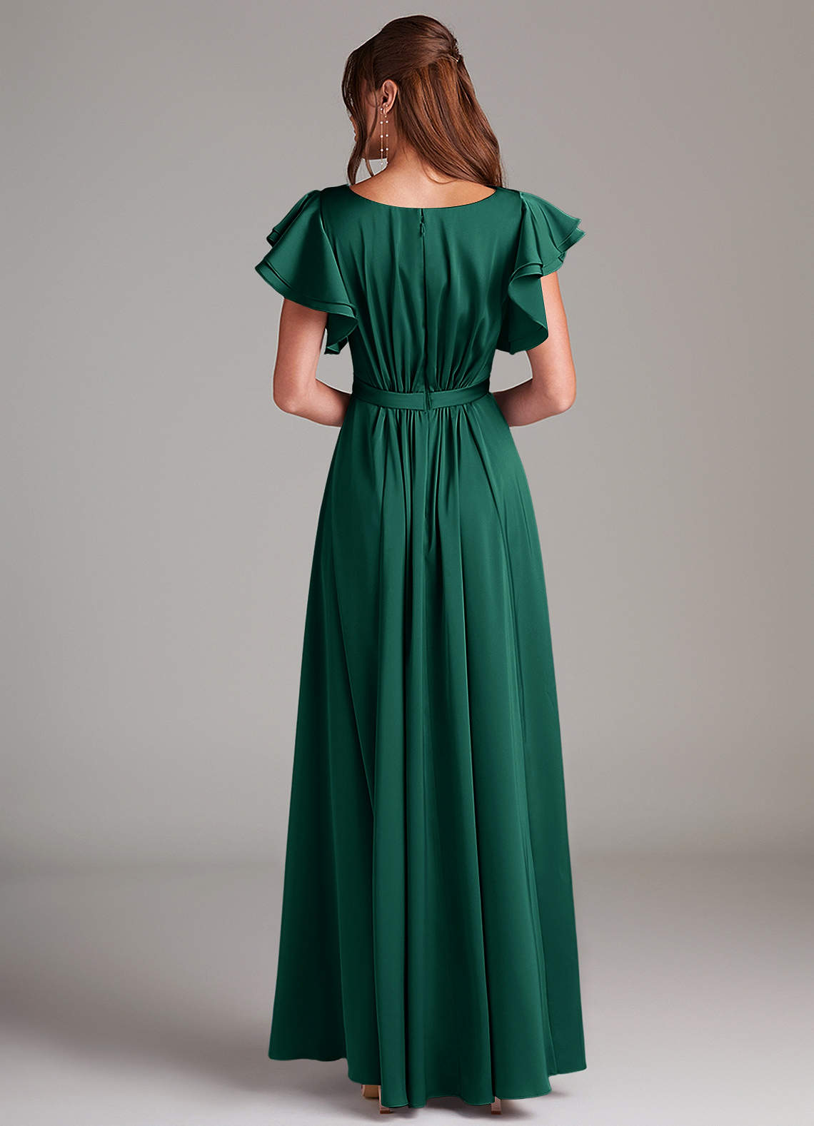 Azazie Daphne Modest Bridesmaid Dresses A-Line Ruched Stretch Satin Floor-Length Dress image5