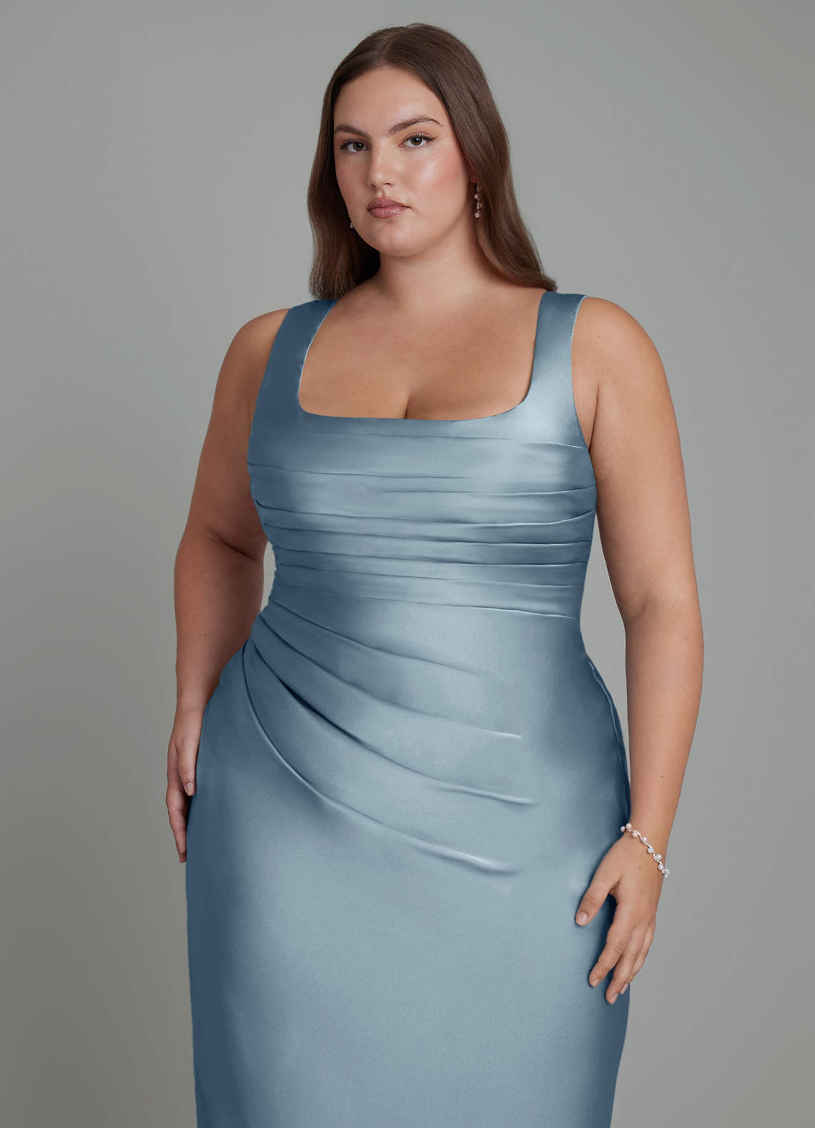 Azazie Agustina Bridesmaid Dresses Dusty Blue Mermaid Corset Stretch Satin Dress image11