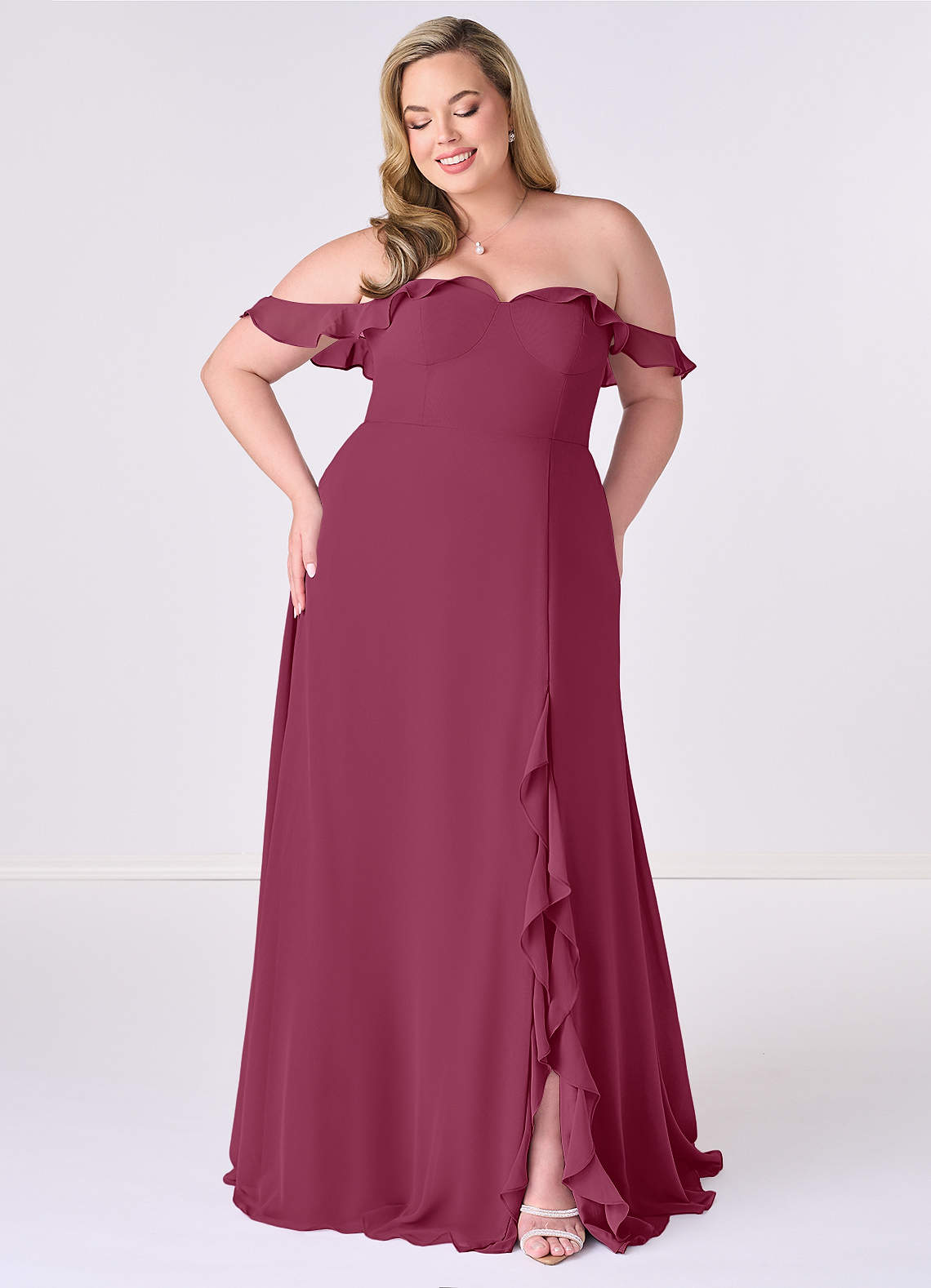 Barbie ♥ Azazie Bridesmaid Dresses Mulberry A-Line Off the Shoulder Chiffon Convertible Dress image1