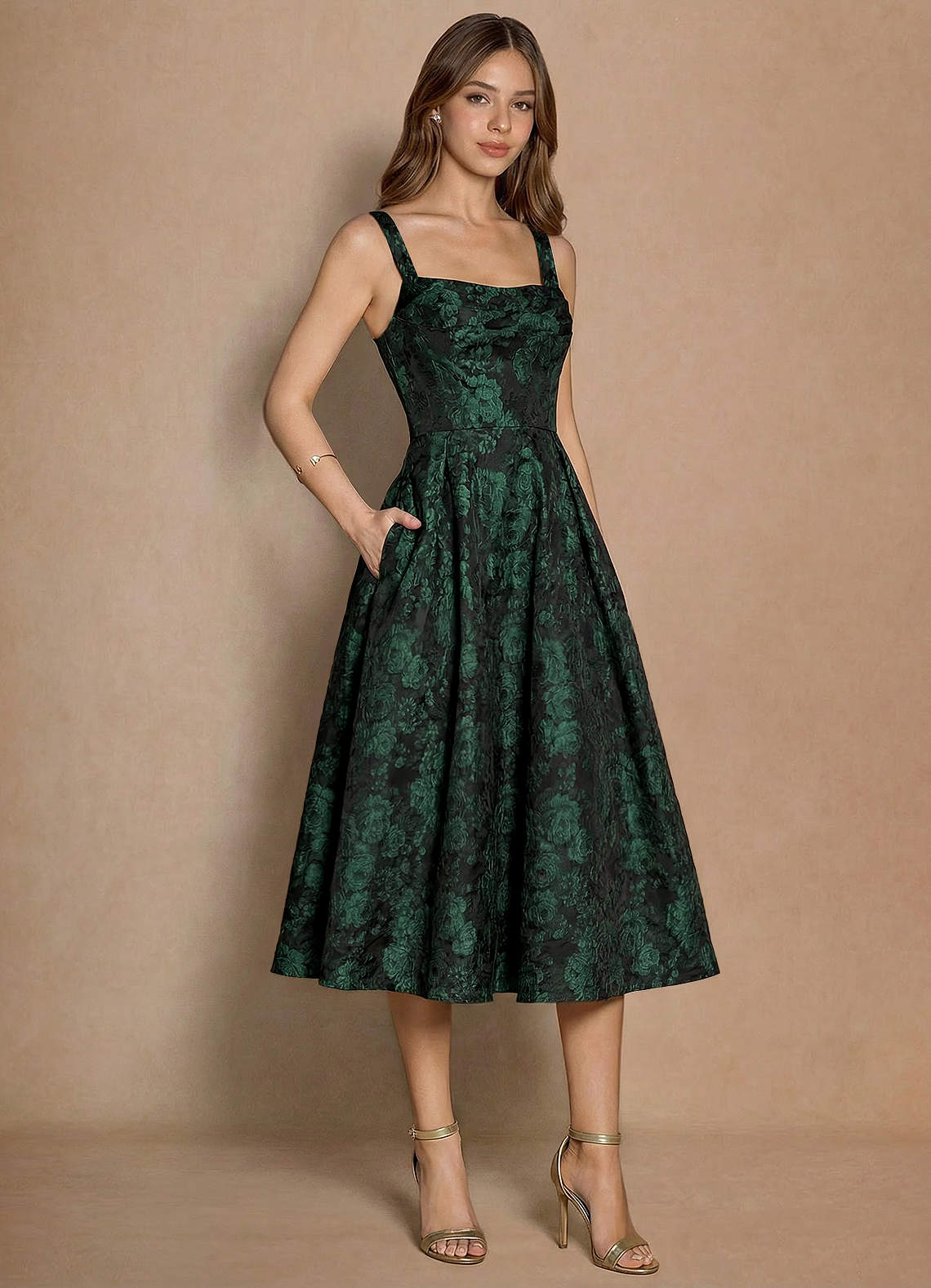 Melusine Emerald Black Midi Dress | Azazie