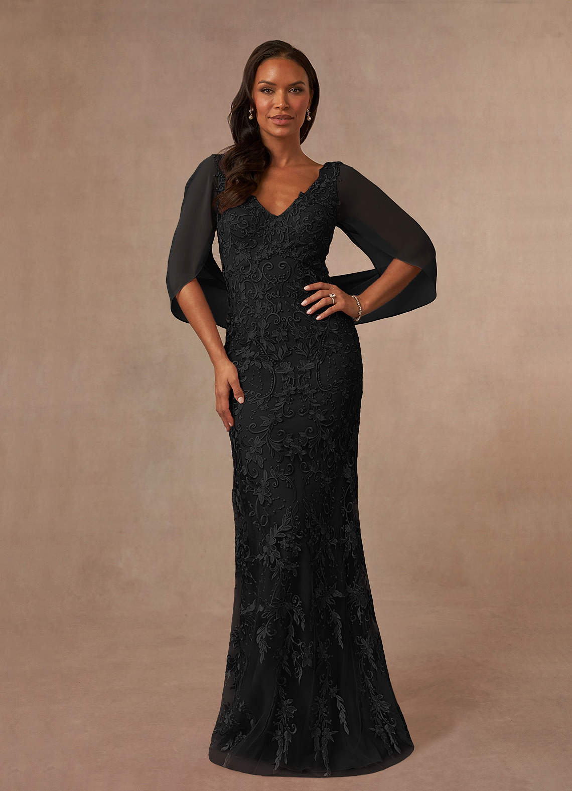 Azazie Ferris Mother of the Bride Dresses Black Sheath V-Neck Chiffon Dress image1
