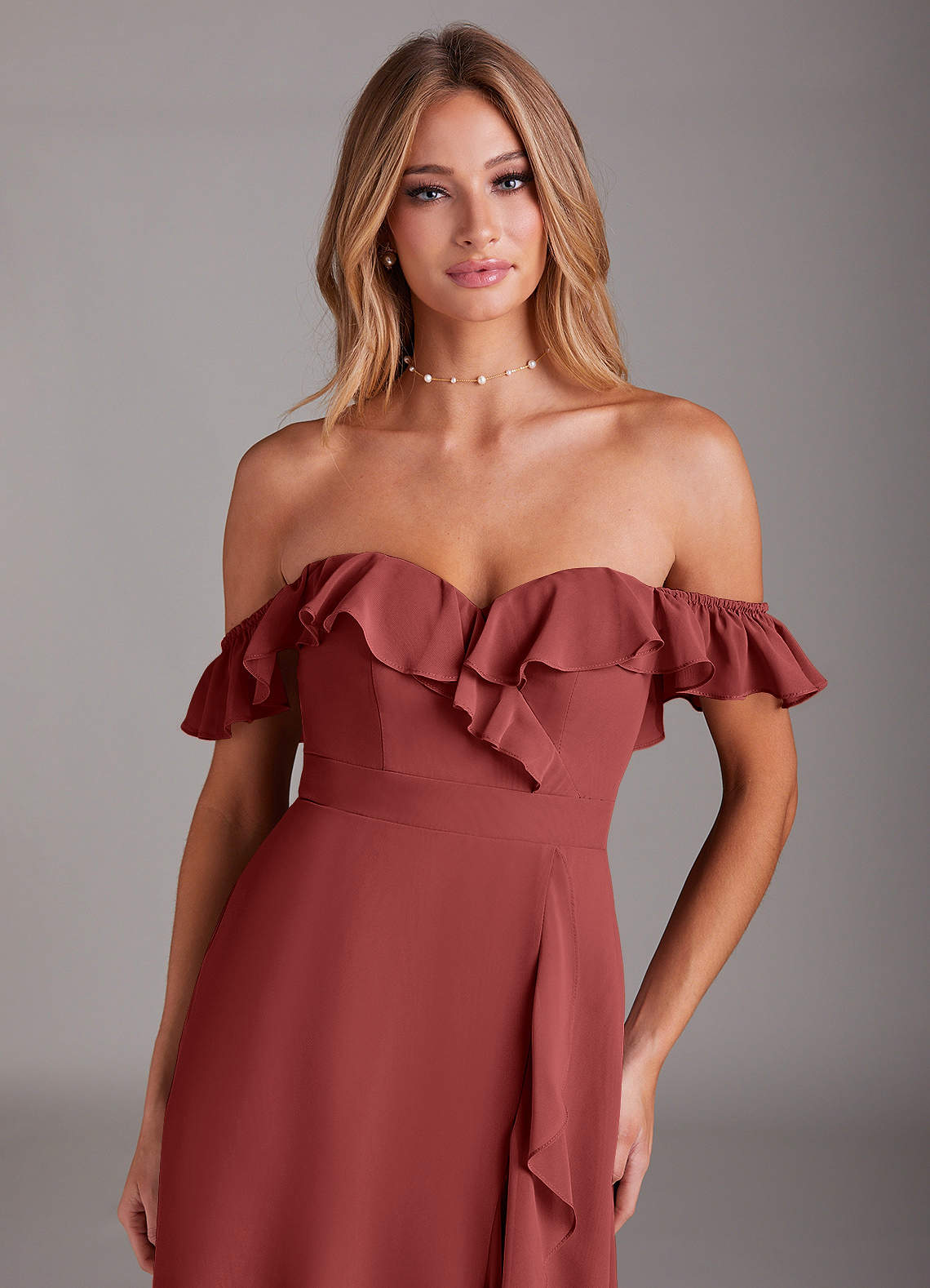 Azazie Lyra Bridesmaid Dresses Terracotta A-Line Chiffon Convertible Dress image1