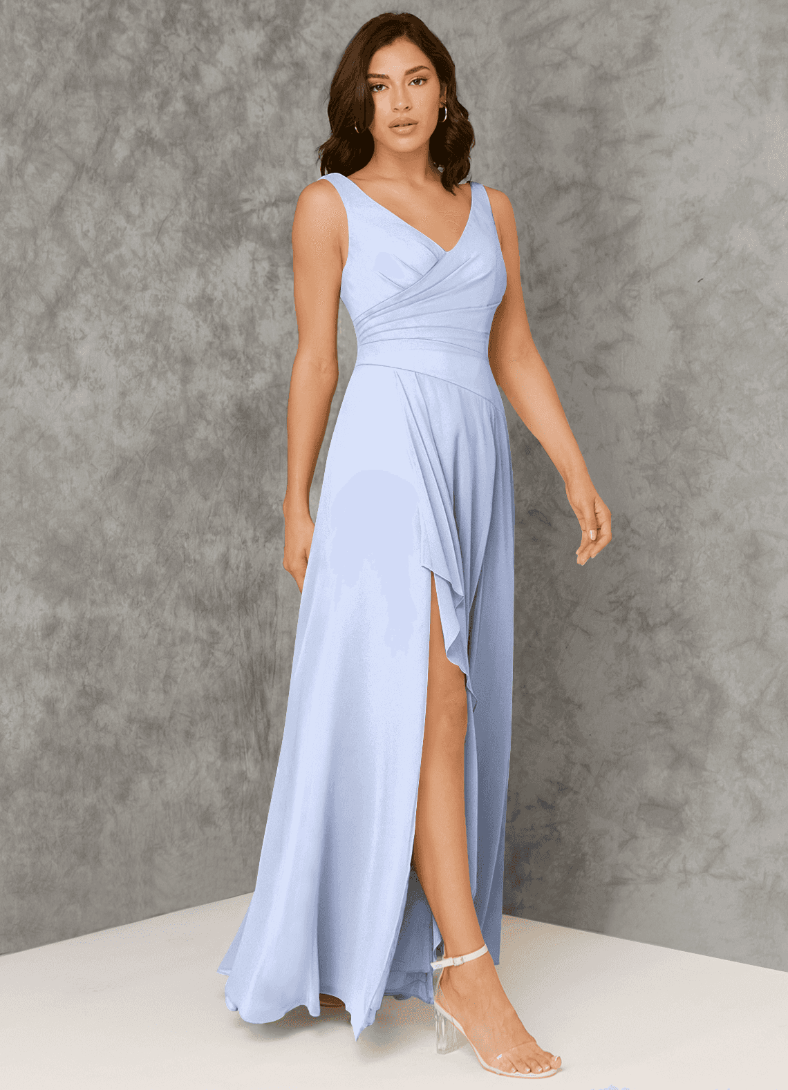 Azazie Kori Kleider zum Anprobieren zu Hause A-Linie Plissee Chiffon Kleid Matcha image1