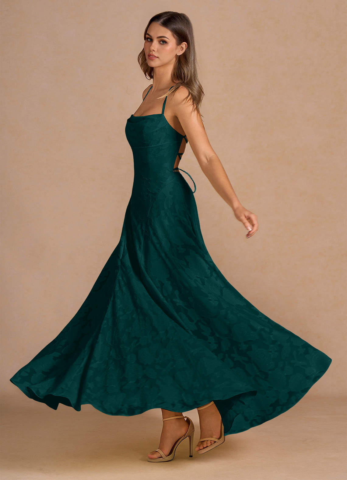 Azazie Plus Size 2026 Sexy Lace Up Open Back A-Line Prom Dress Forest Green Gown
