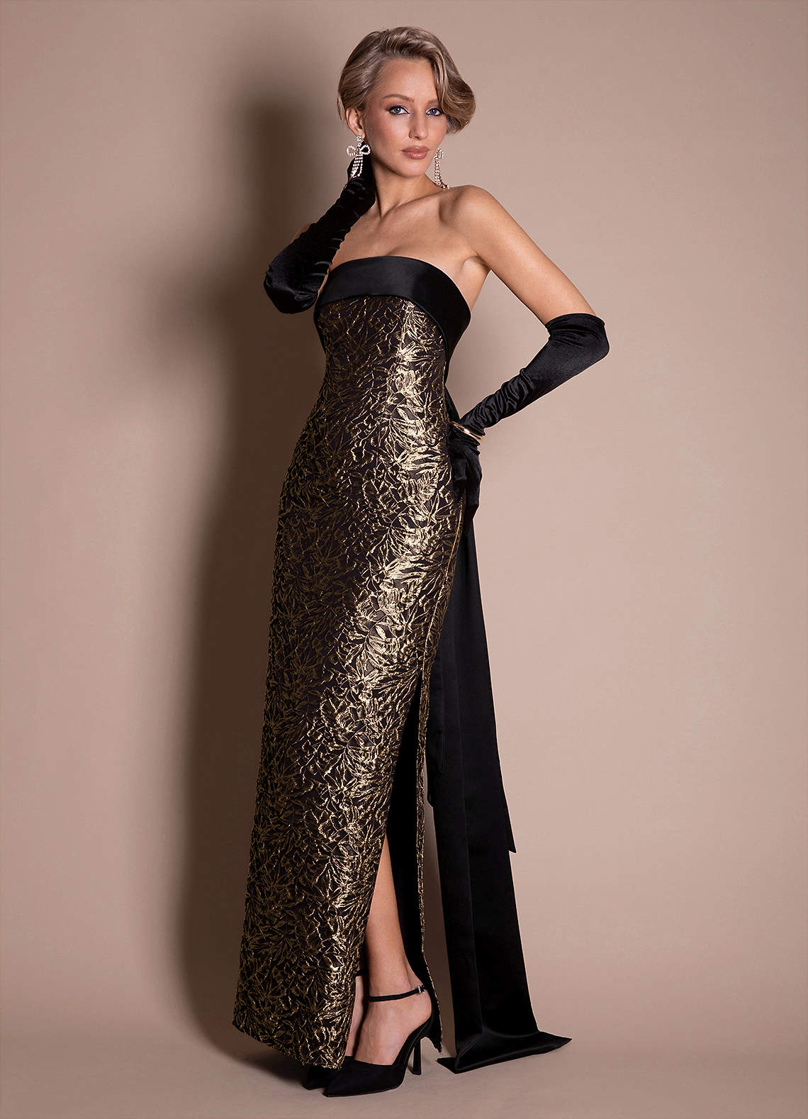 black and gold or blue and white dress Black And Gold Chiffon Maxi Dress – self-portrait-US