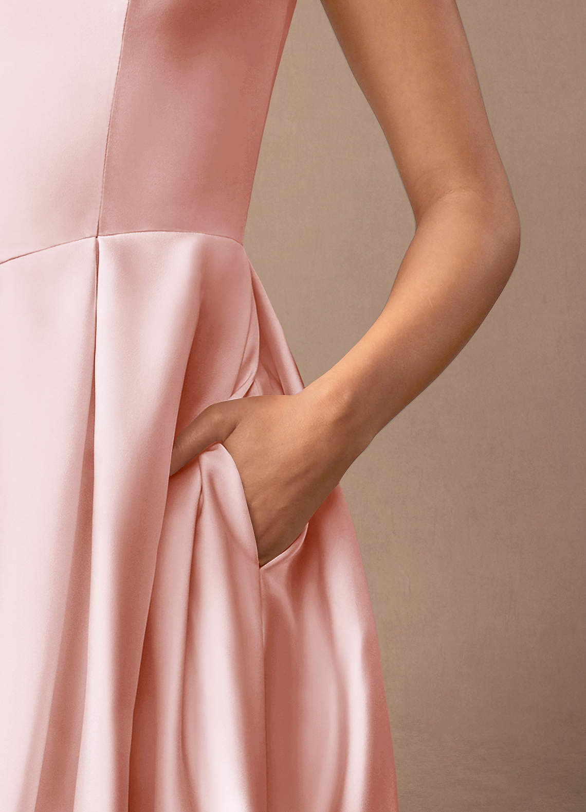 Azazie Fulton Mother of the Bride Dresses Blushing Pink A-Line Pleated Stretch Satin Dress image6