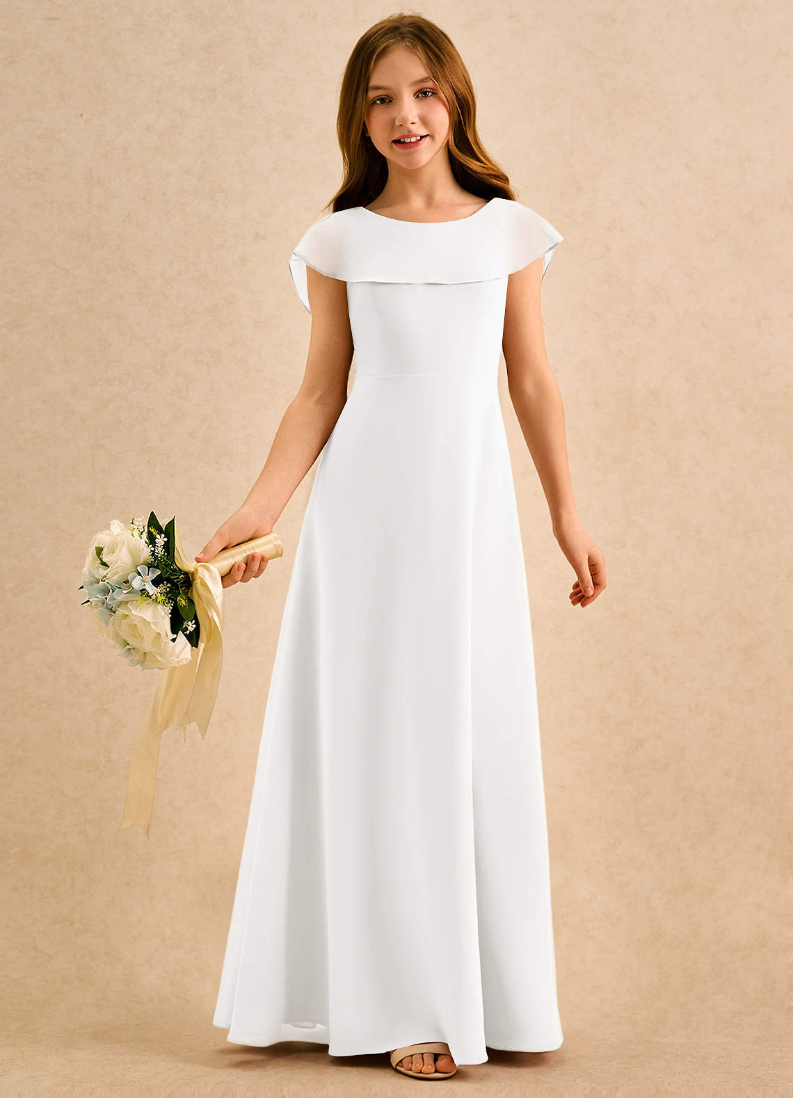 ivory dresses formal Azazie Kittie Girls A-Line Chiffon Dress formal long white dress