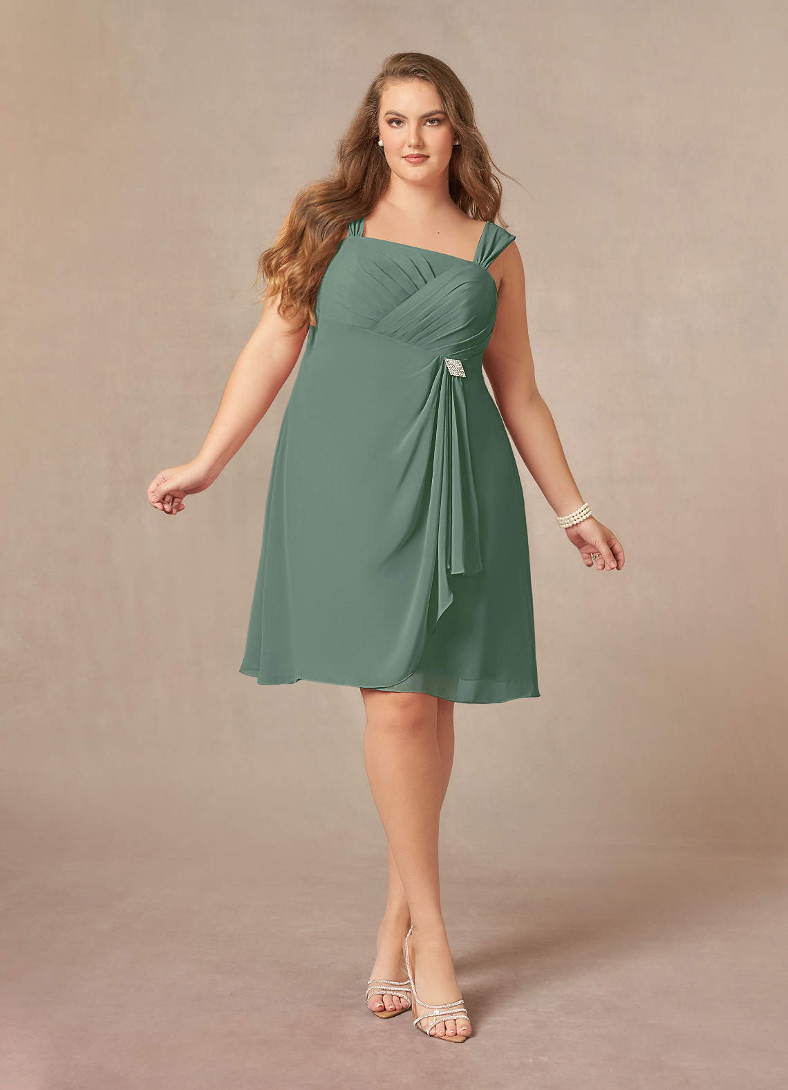 Azazie Olivia Mother of the Bride Dresses Eucalyptus A-Line Square Neckline Pleated Chiffon Dress image8