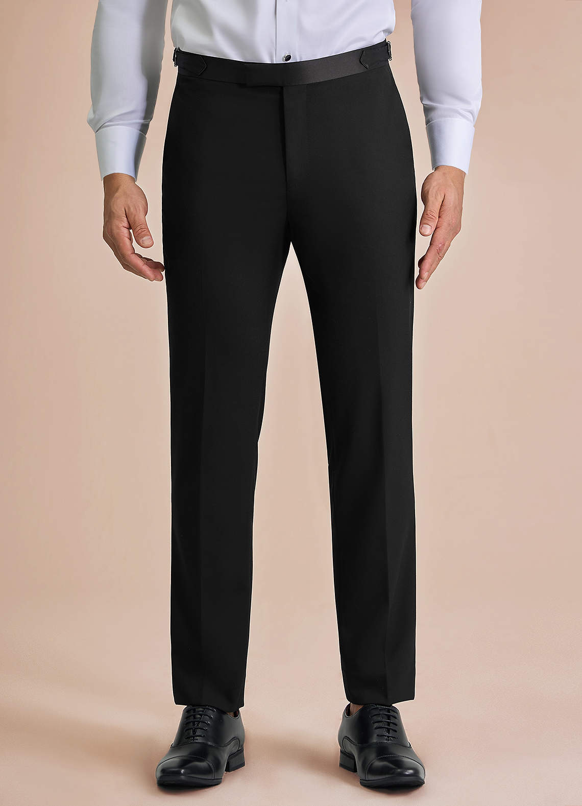 front Classic Negro Pantalones de esmoquin con solapa de pico