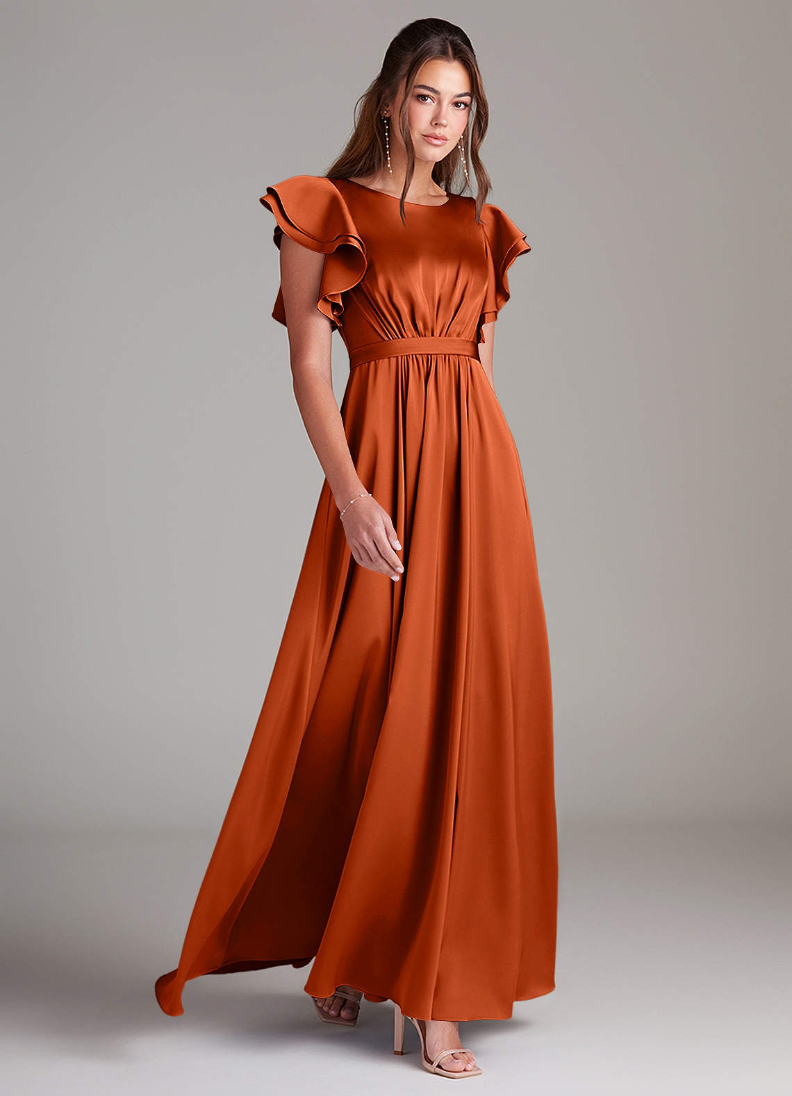 Azazie Daphne Modest Bridesmaid Dresses A-Line Ruched Stretch Satin Floor-Length Dress image2
