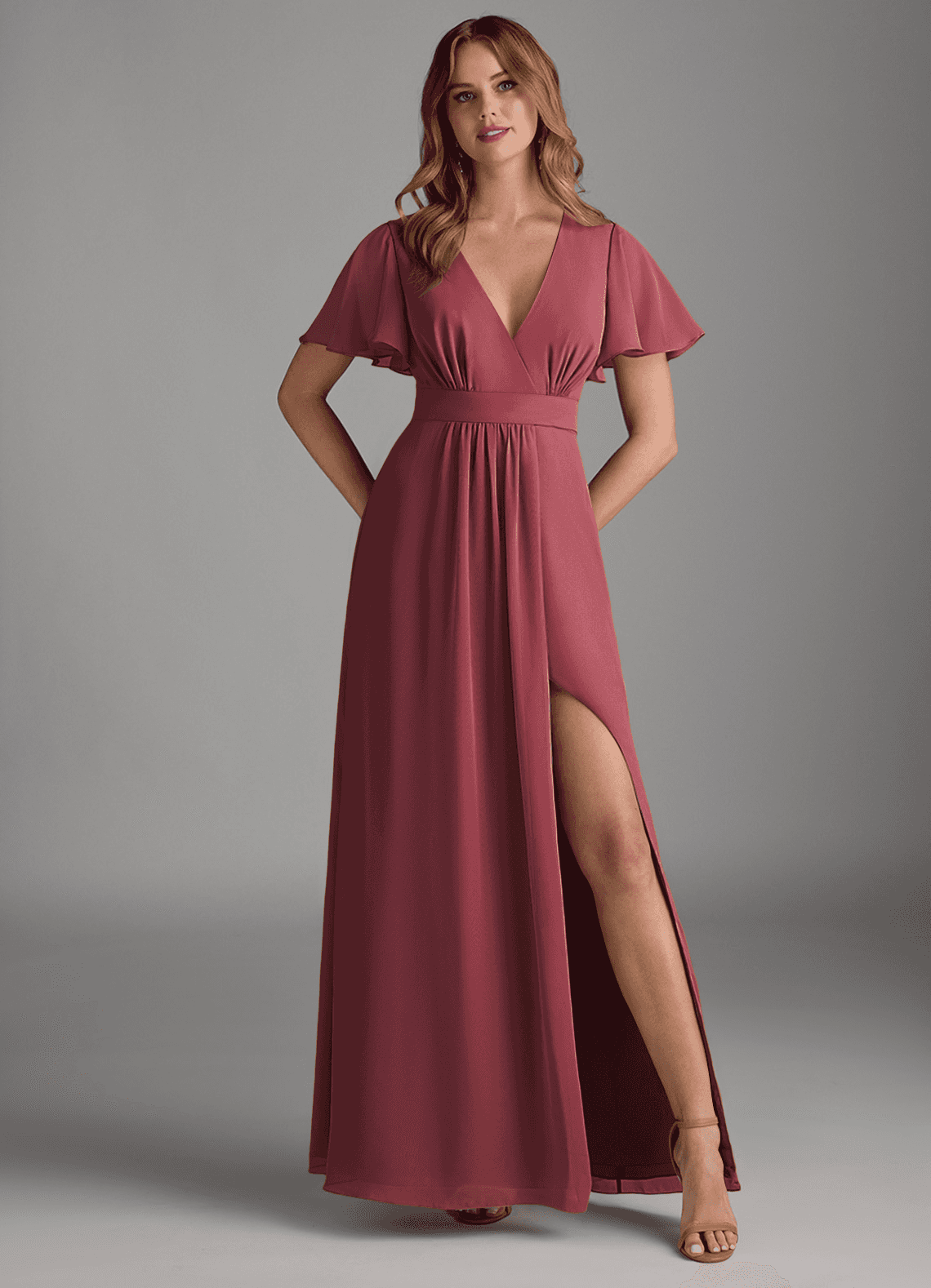 Azazie Zaniah Robes de demoiselle d'honneur Robe Trapèze en Mousseline de soie Merlot image1