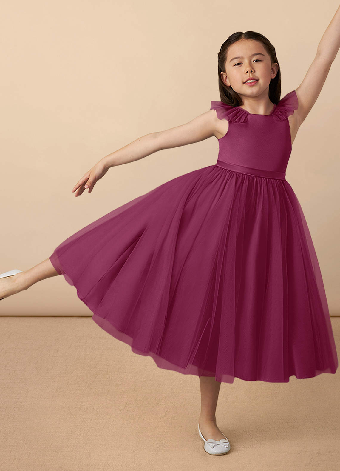 Azazie Dolly Mulberry A Line Bow Tulle Dress Azazie UK