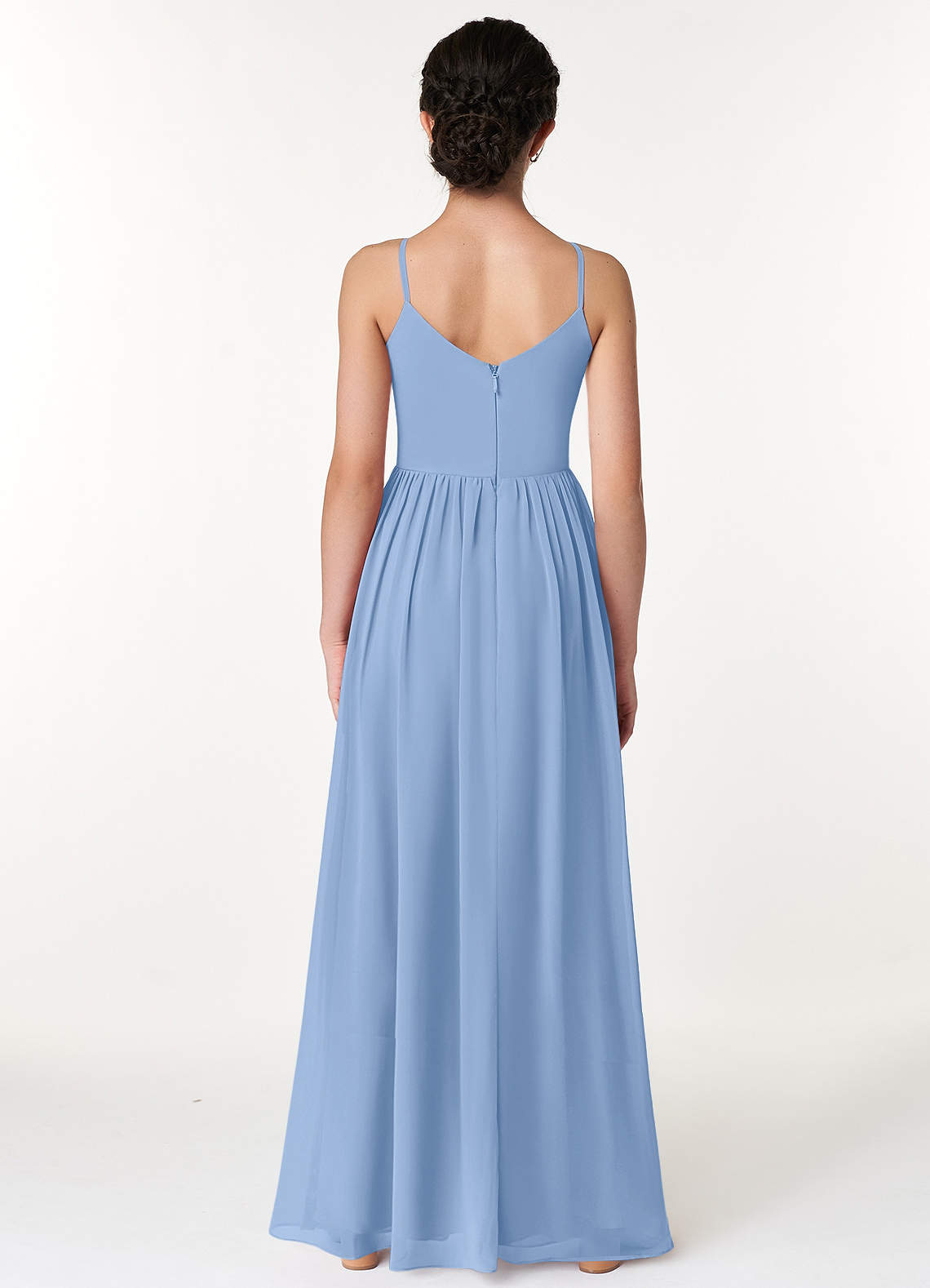AZAZIE CORA A-Line Pleated Chiffon Floor-Length Dress Steel Blue Women Size  A8