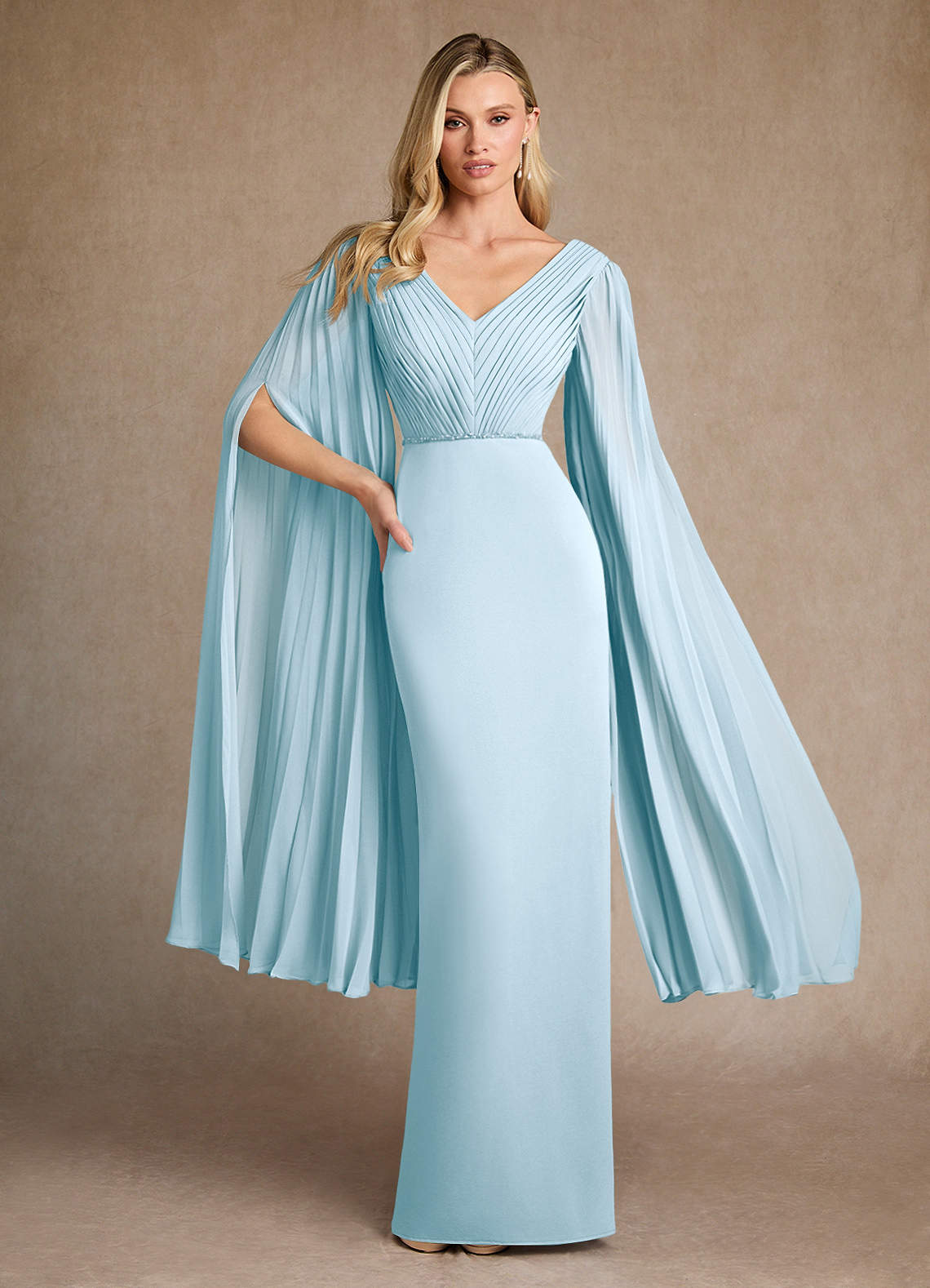 Azazie Ellsworth Kleider für die Brautmutter Spalte Plissee Stretch-Krepp Kleid Himmelblau image1
