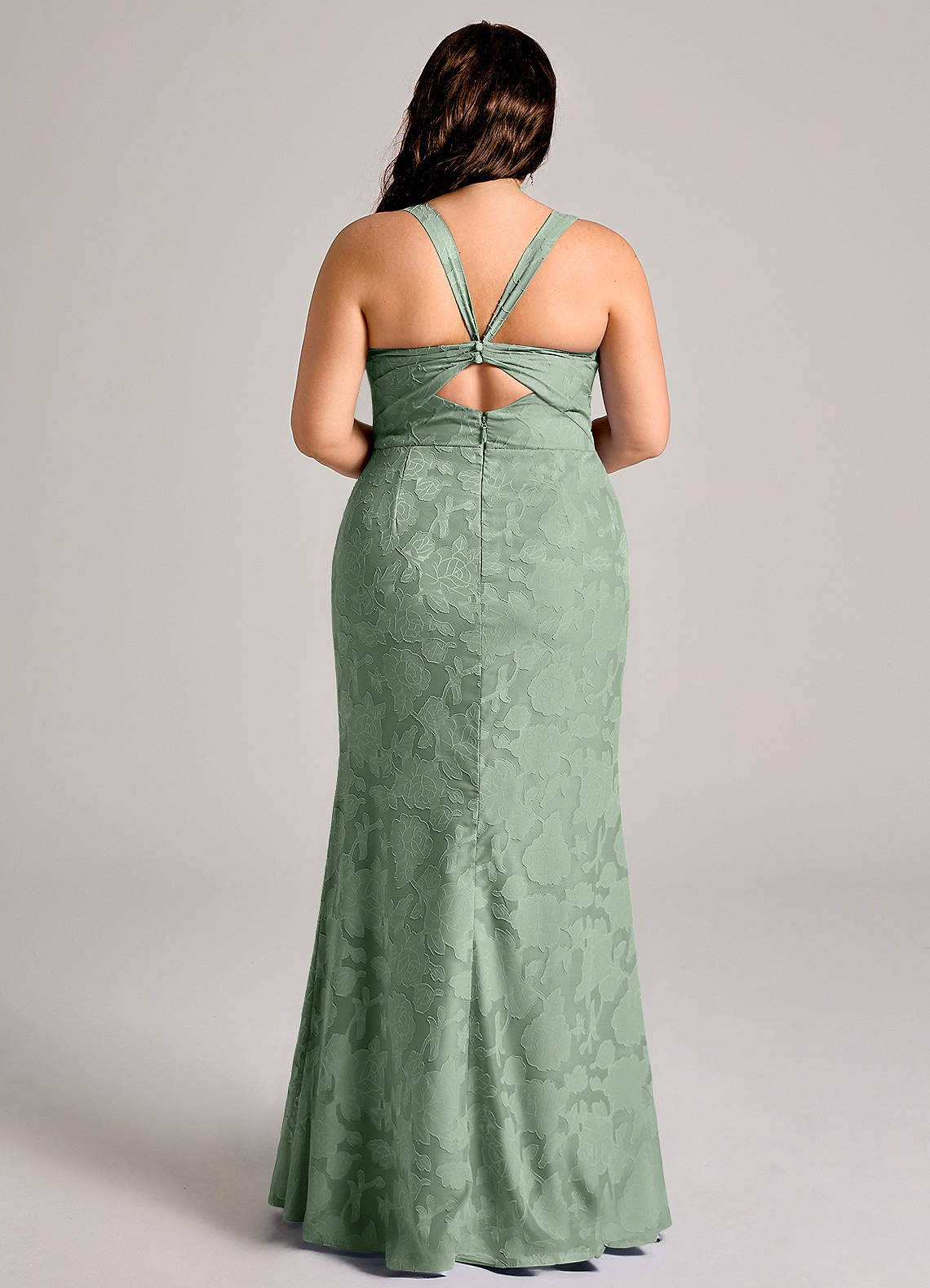Azazie Mero Bridesmaid Dresses Matcha Sheath Pleated Floral Burnout Dress image7